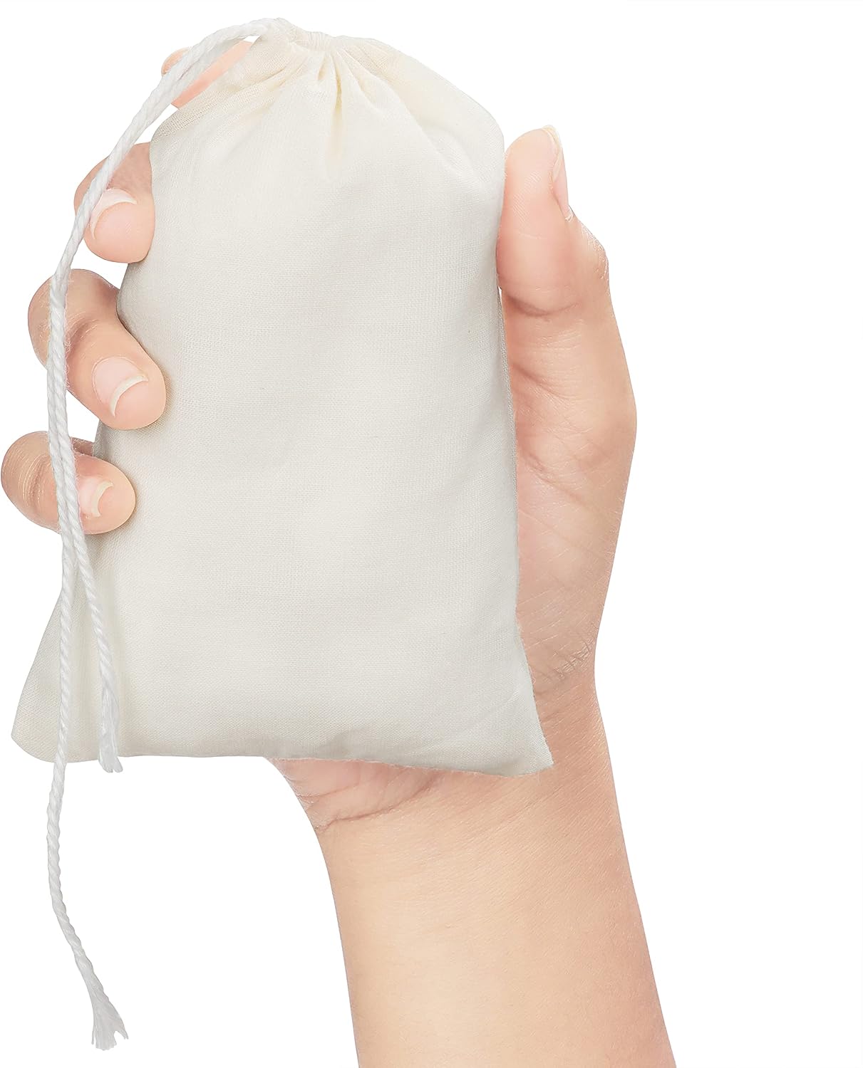 Belle Vous 100 Pack Small Natural Cotton Muslin Drawstring Produce Storage Bags, 10 x 15cm/4 x 6 Inches - Image 4