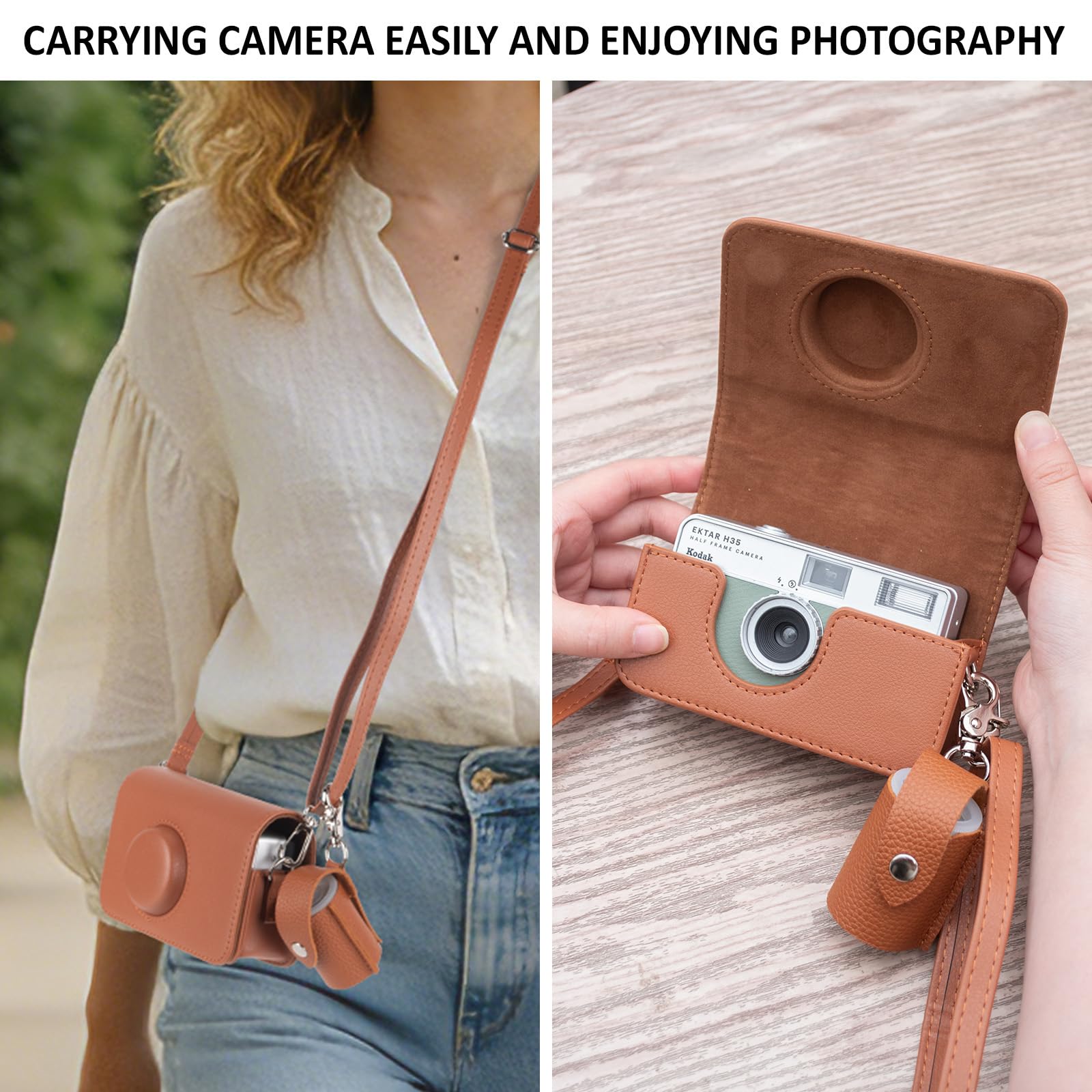 Étui de Protection Compatible avec Les appareils Photo argentiques Kodak EKTAR H35/H35N/Ultra F9/Vibe 501F, Sac de Transport en Cuir PU et étui de Rangement pour Films - Marron