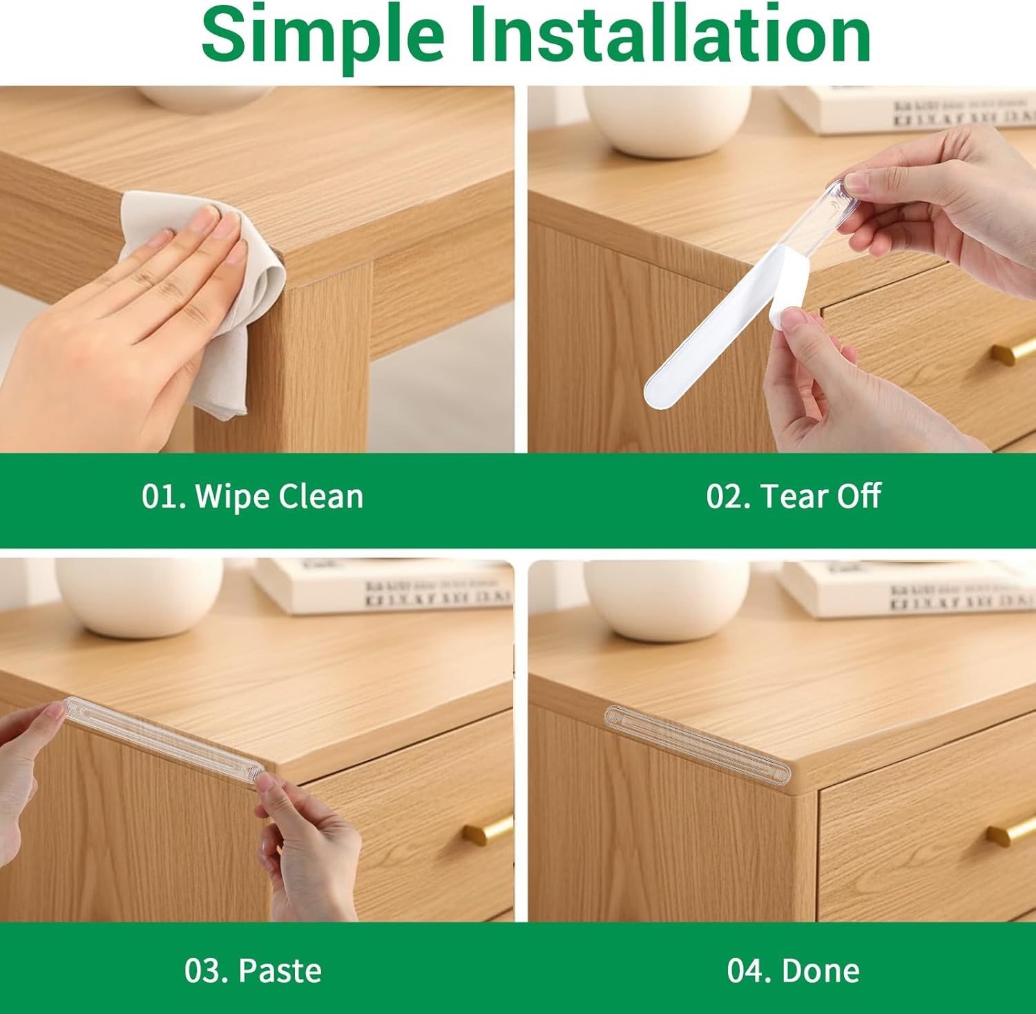 Clear Furniture Rubber Bumpers Self Adhesive 6 Pack (6 Long), Shimmeroo Backed Silicone Rubber Pads for Chair Cabinet Shower Door Drawer Toilet Lid Car Door Guard