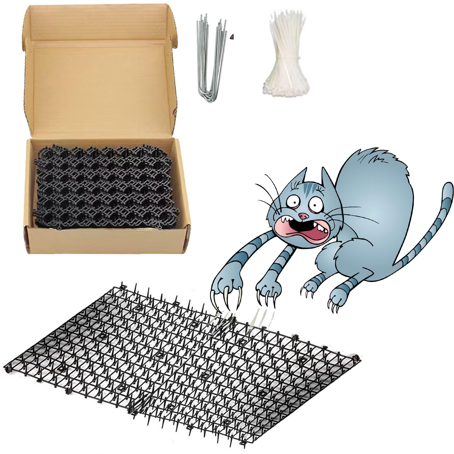 KEELYY Pinchos Anti Gatos, Alfombrilla Repelente para Gatos, Rejilla Antiespinas contra Gatos, Barrera para Animales con Púas, Barandilla para Jardin de Plástico, 20 x 15 cm, 12 Unidades