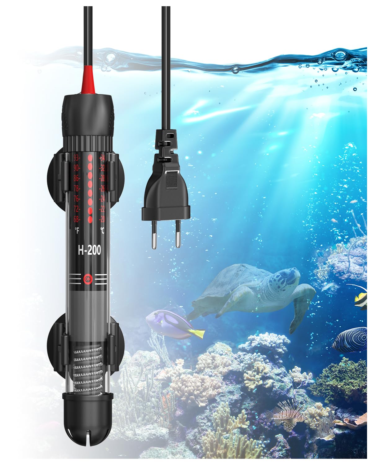 GlowUp Calentador de Acuario Sumergible 50W Calentador de Acuario de Temperatura Ajustable, con Ventosa, Termómetro Incorporado Controlador de Temperatura Exterior para Pecera para Acuario 20L-60L