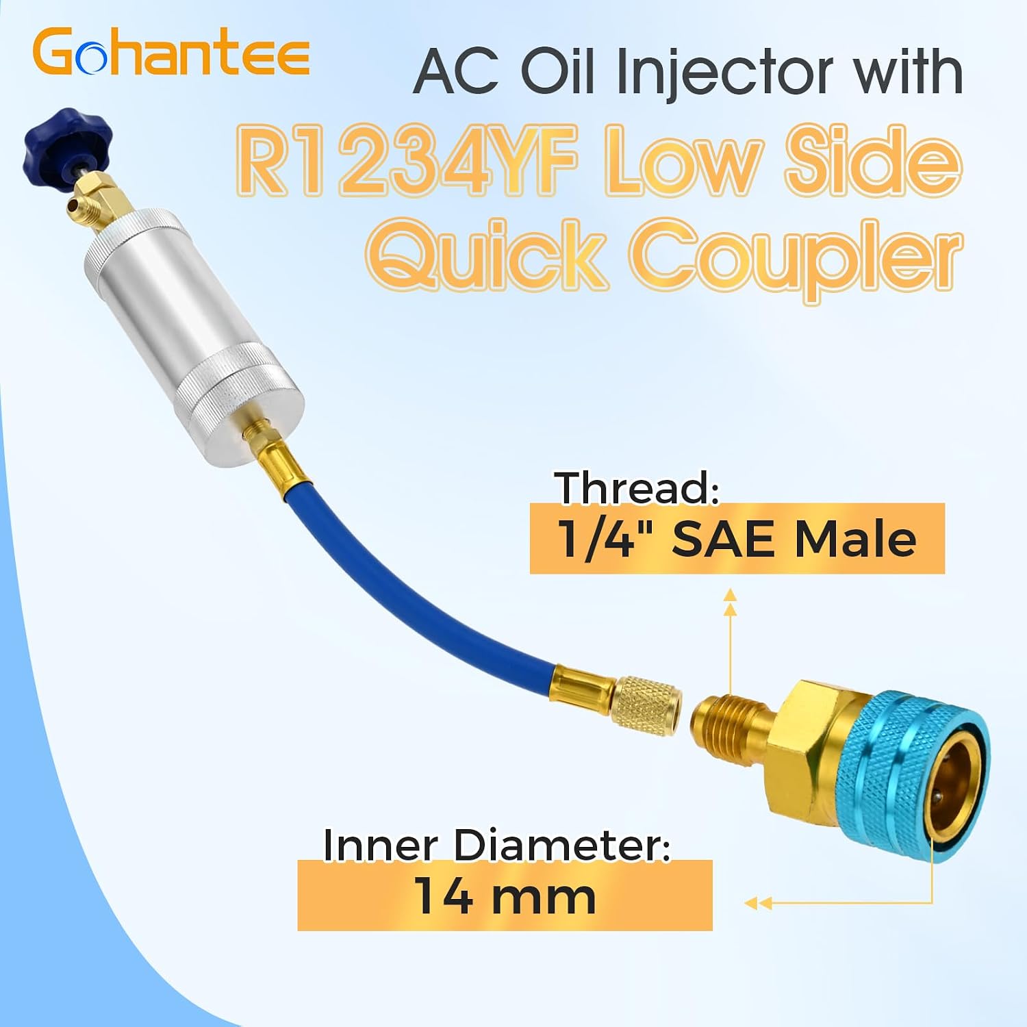 gohantee AC Oil Injector Kit for R1234YF R134A R410A Refrigerant System, Oil Filling Syringe with Female 1/4" SAE x Male 1/4" SAE, R1234YF & R134A Low Side Quick Couplers, R410A Mini Split Adapter