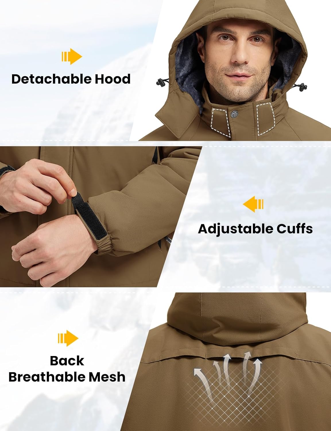 Rdruko Men's Ski Snow Jacket Waterproof Winter Insulated Fleece Hooded Outdoor Mountain Coat - Image 7