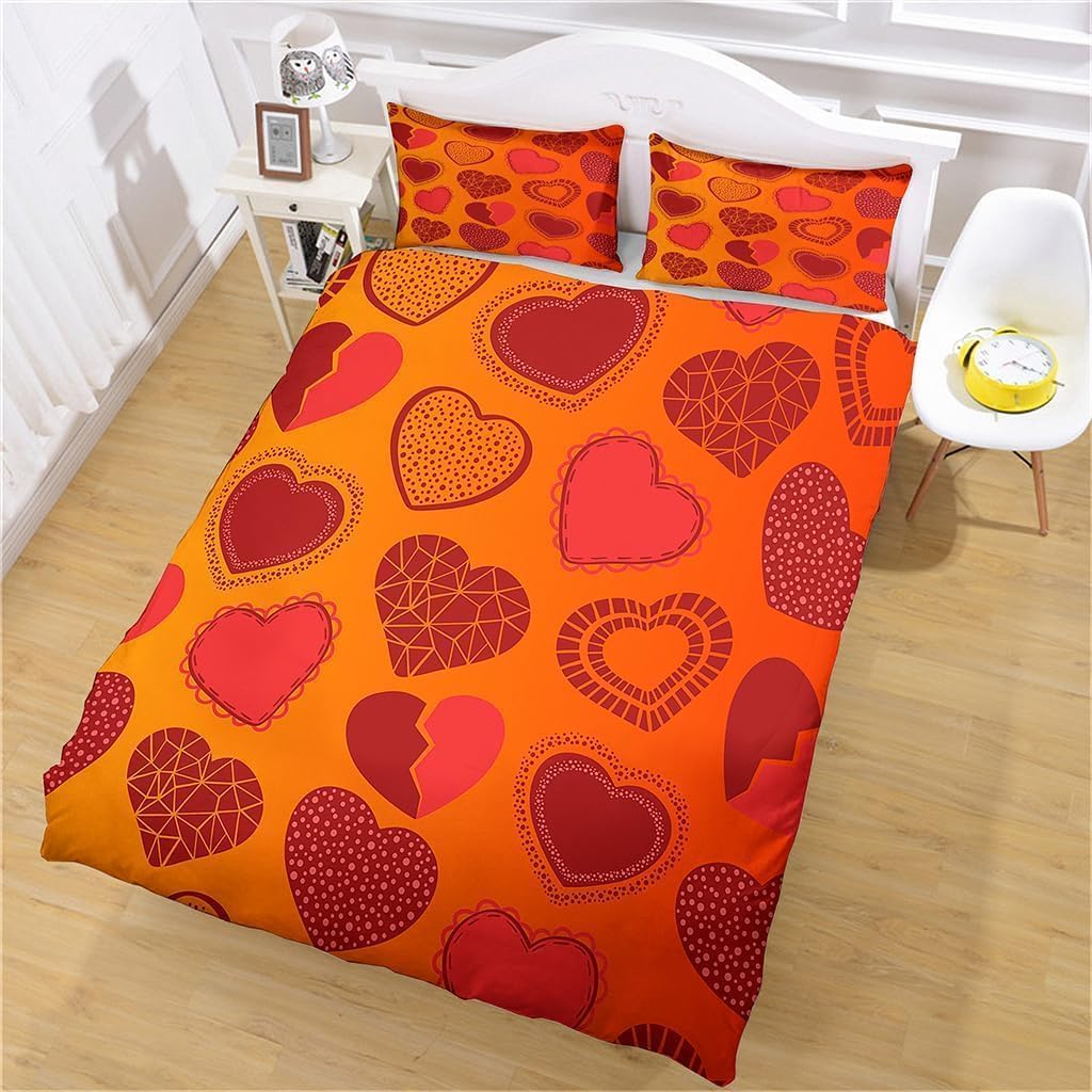 Bettwäsche 200x200 Liebe Bettwäsche-Sets Romantisches Pärchen 3D Druck Bettbezug Liebe Weiche Mikrofaser 3 Teilig Bettbezüge mit Reißverschluss und 2 Kissenbezug 80x80cm I89