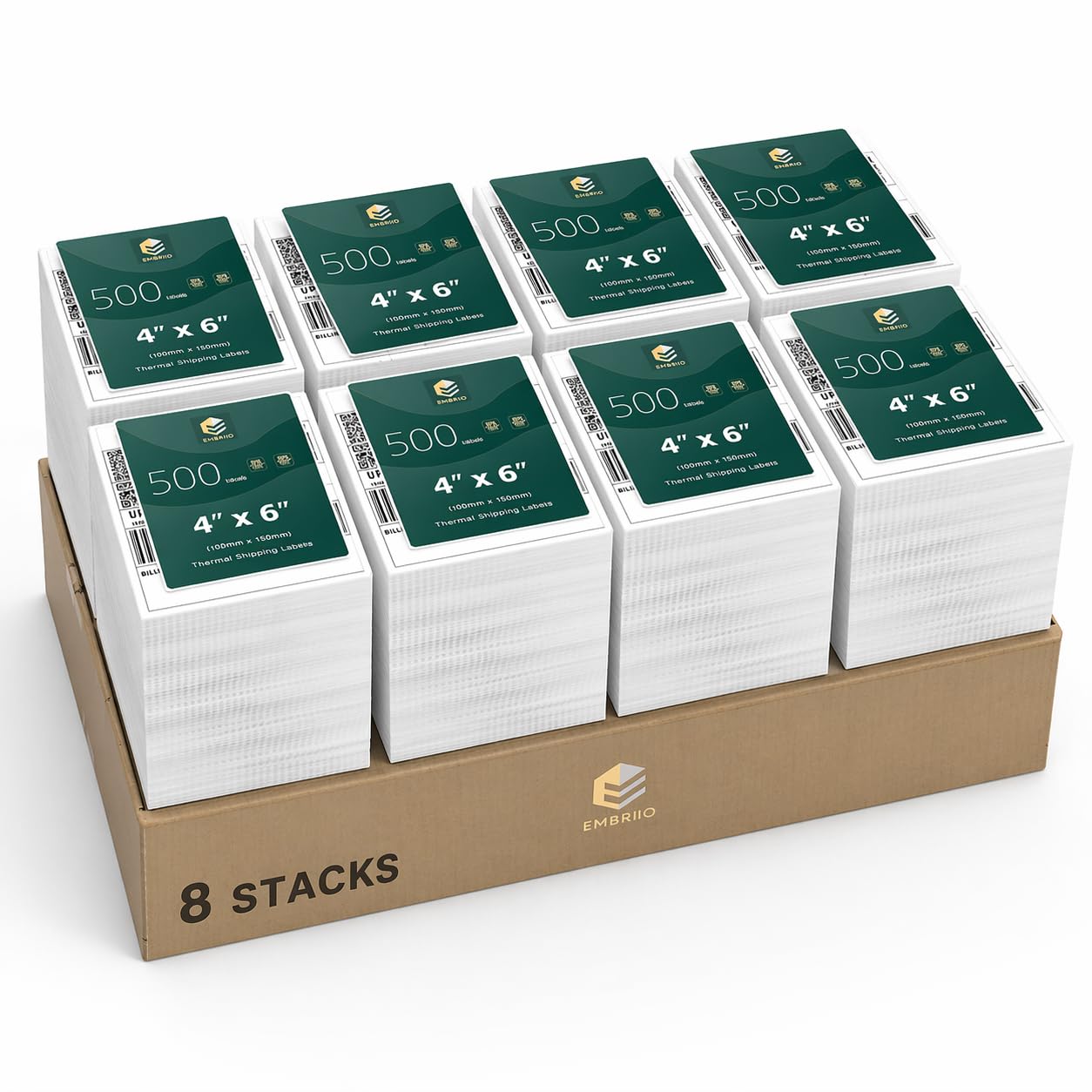 EMBRIIO 8 Stacks 4x6 Direct Thermal Labels, Pack of 4000-4" x 6" (100mm x 150mm) White Shipping Address Labels, Replacement for GP-1324D & Compatible with Thermal Printer
