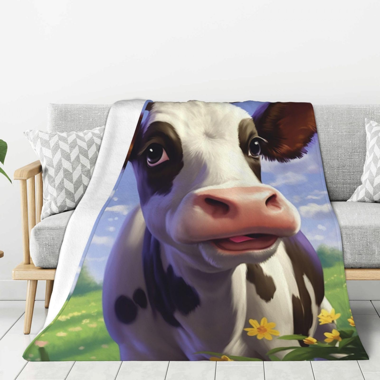 Couverture en flanelle vache 152x203cm - Plaid léger lavable pour lit