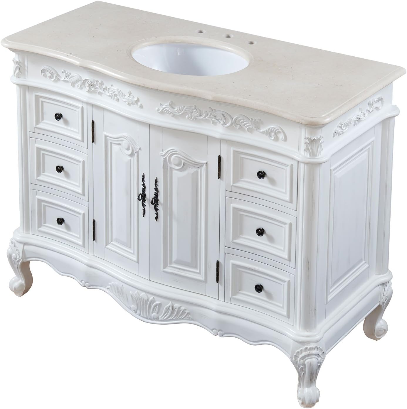 Silkroad Exclusive HYP-0152-CM-UWC-48 Countertop Marble Single Sink Bathroom Vanity with White Oak Finish Cabinet, 48", White