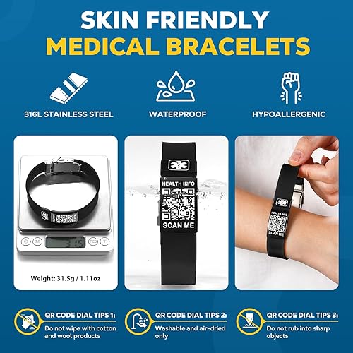 Miniatura 2 de Pulseras médicas para hombres y mujeres con código QR, pulseras de identificación de alerta médica para viajes deportivos, pulsera impermeable de