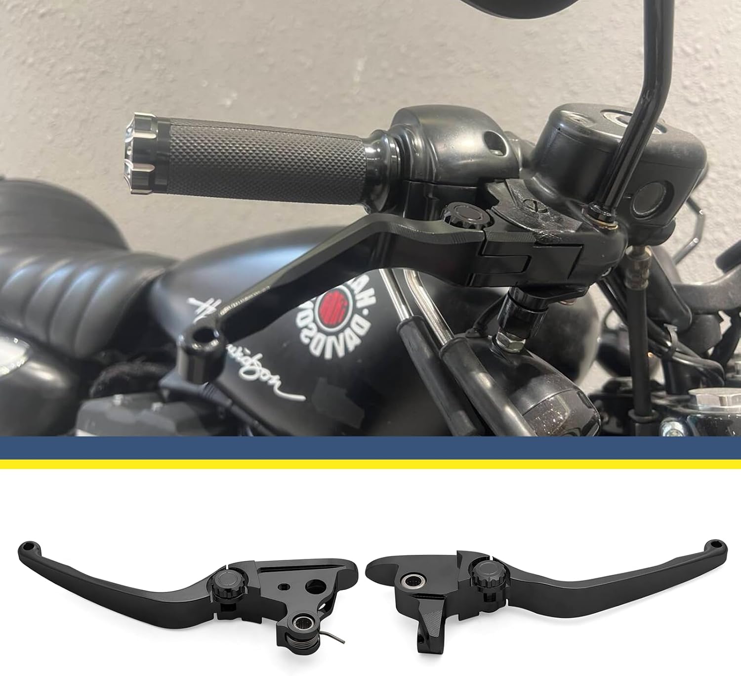Motorcycle Levers Brake Clutch Handle Lever Adjustable Fit for Harley 2021-later Touring Road King Electra Glide Road Glide Street Glide Trike (Long, Black)
