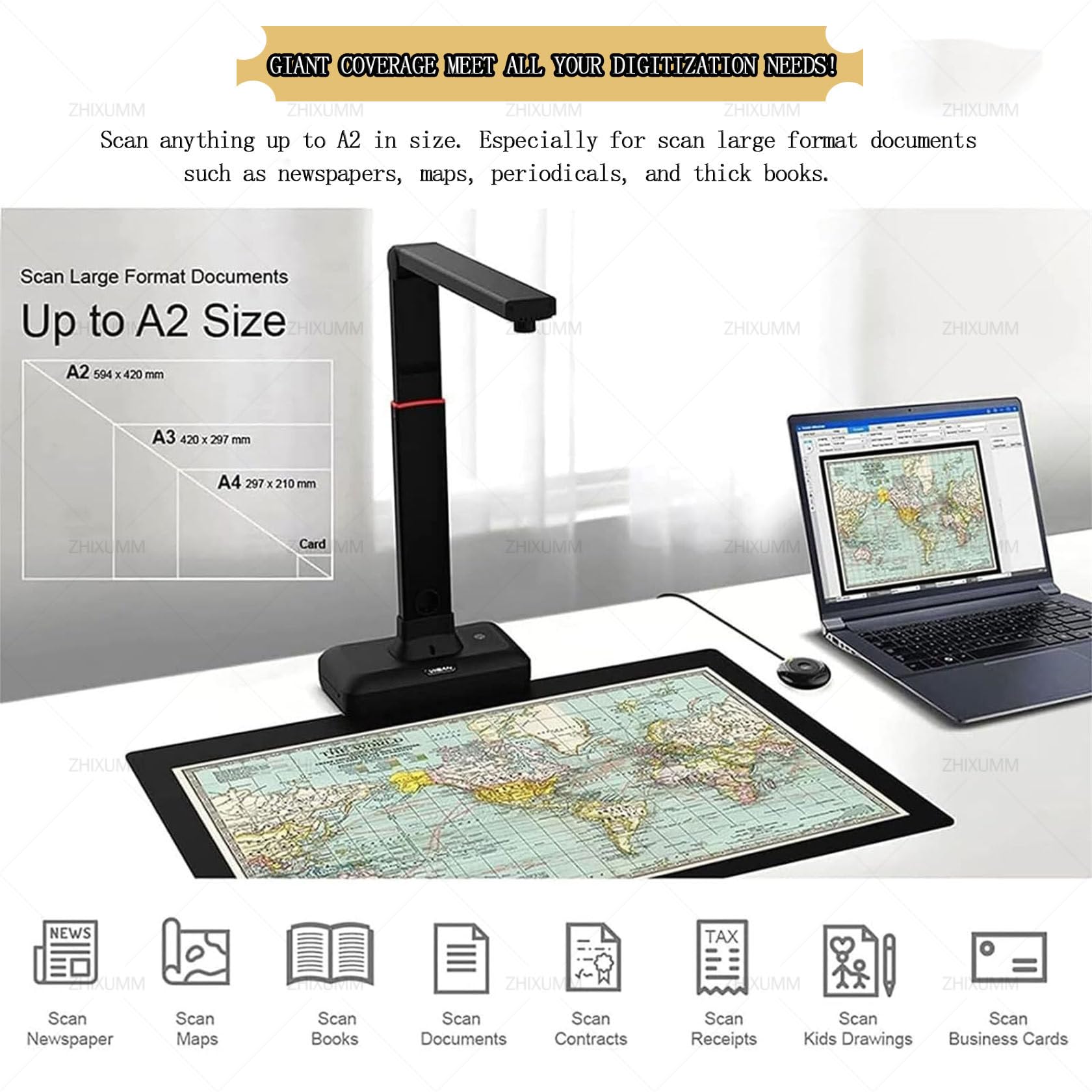 Escáner de documentos superior, cámara USB de 23 MP de alta resolución, OCR de 130 idiomas, aplanamiento automático y tecnologías de eliminación de huellas dactilares