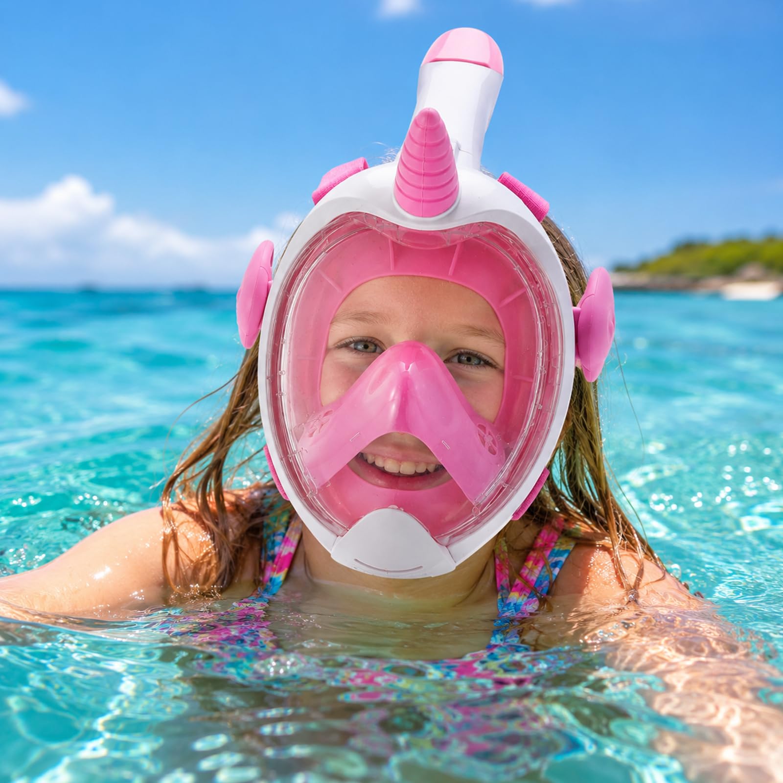 Schnorchelmaske Kinder, Tauchmaske Vollgesichtsmaske für Kinder 4-12 Jahre, 180° HD Anti-Beschlag Anti-Leck, Vollmaske Taucherbrille Tauchermaske, Snorkeling Mask Wasserspielzeug
