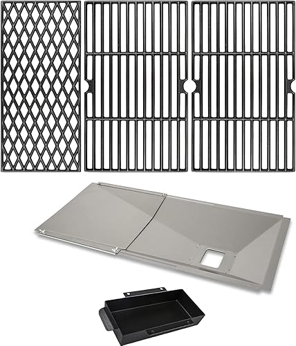 Uniflasy Rejillas de cocción de hierro fundido y bandeja de grasa con bandeja de captura para Dyna glo DGH450CRP DGH450CRP-D 4 quemadores, DGH485CRP