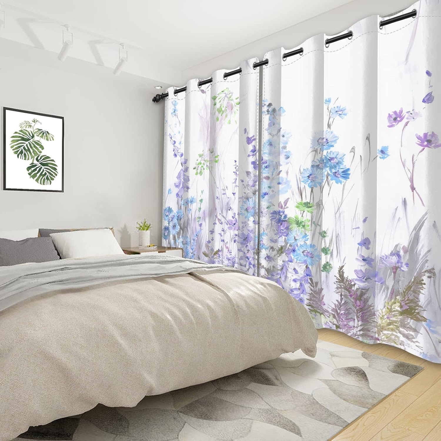 Yeele 21x45inches Rustic Flower Curtains Purple Blue Wildflower Blossom Botanical Plants Printed Window Treatment Fabric Blackout Thermal Insulated Window Curtains for Bedroom Living Room 2 Panels