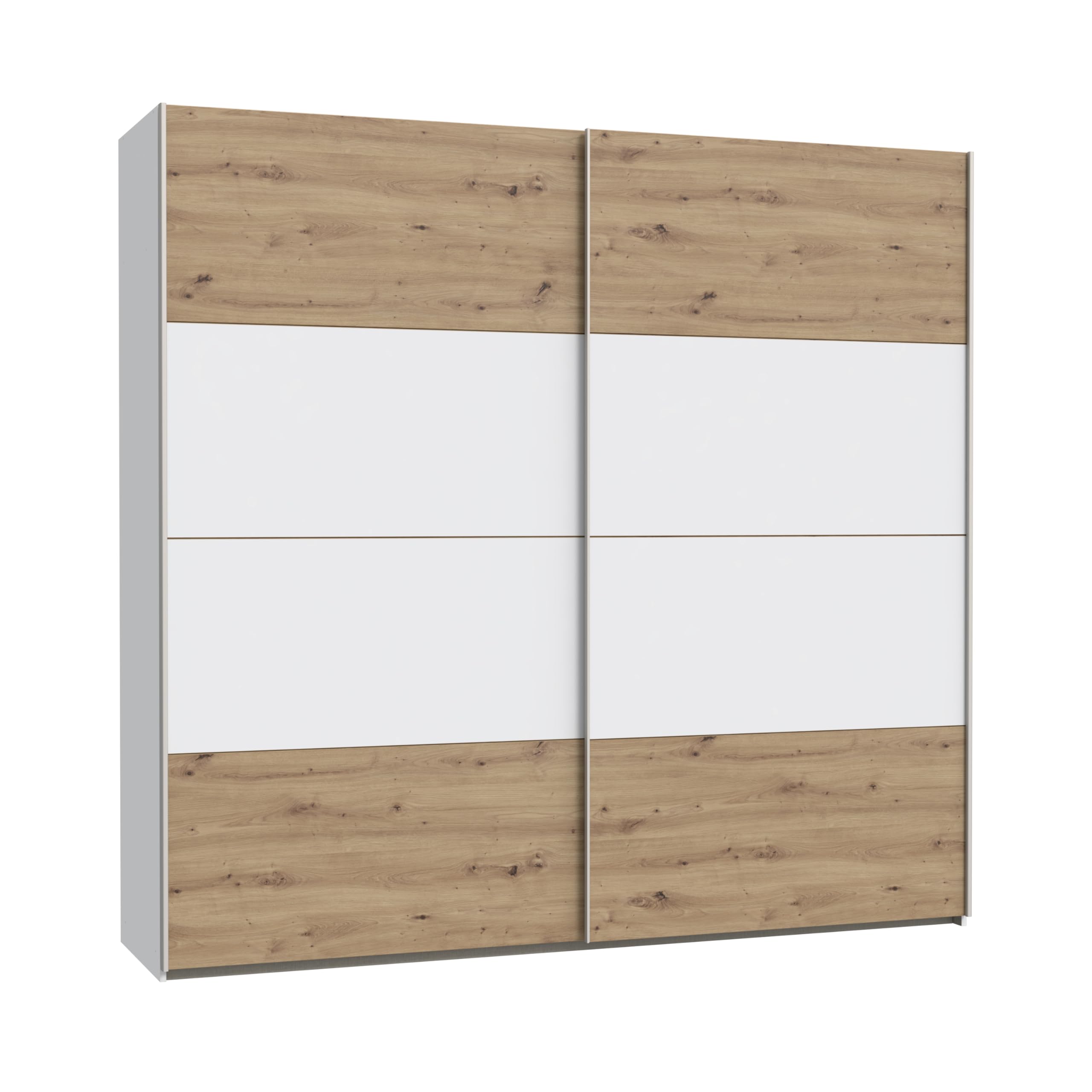 Homely | Armario de Puertas correderas DOMY 220 | Acabado Laminado sintético Color Roble Artisan/Blanco Mate | Medidas 220x61,2. Altura 210 cm. | Diseño Funcional