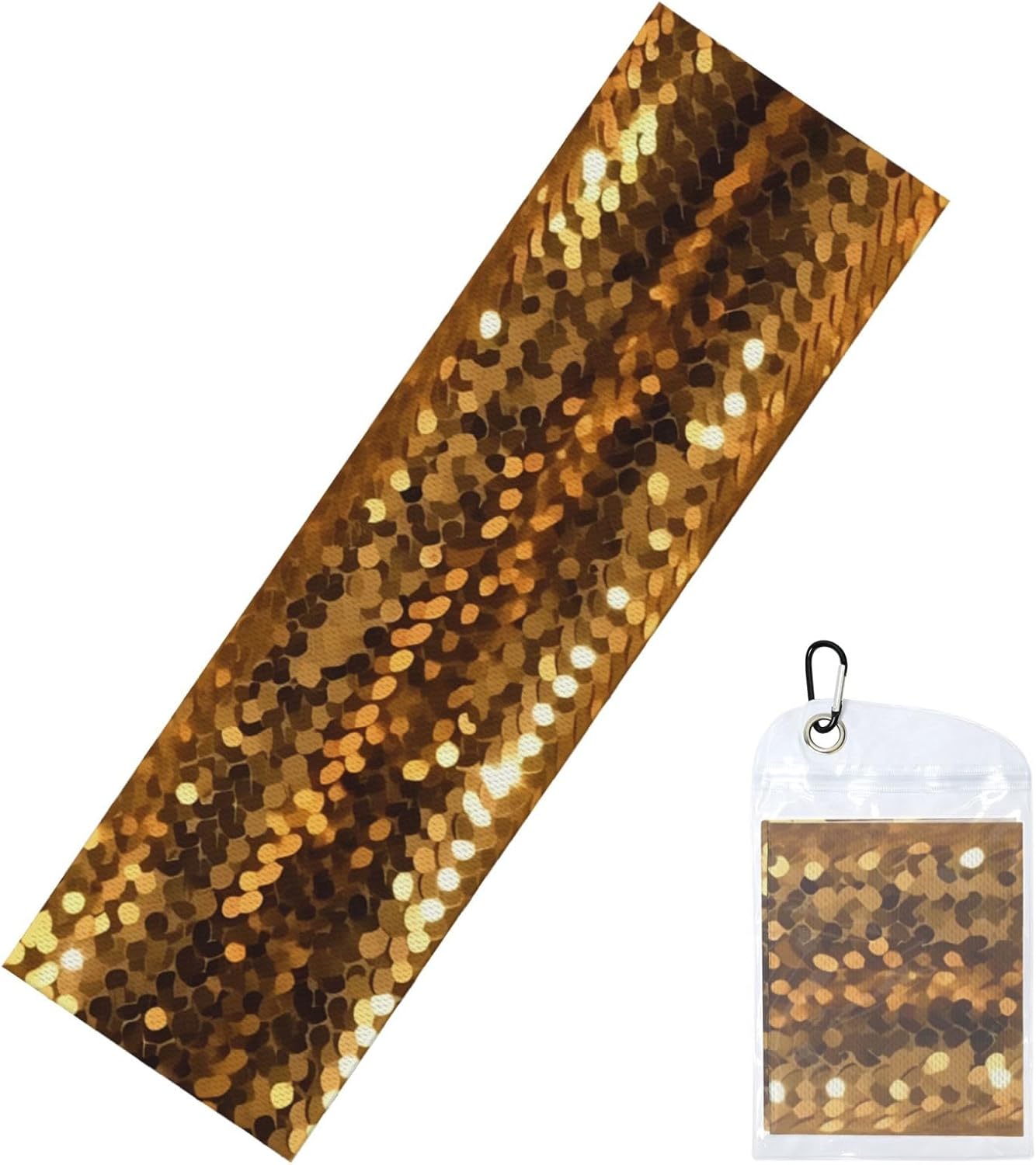 Gold Sequin Sparkle Cooling Towel Cold Exercise Towel, Soft Breathable Ice Towel Microfiber Gym Towel with PVC Pouch for Yoga Golf Gym Fitness 40″X12″