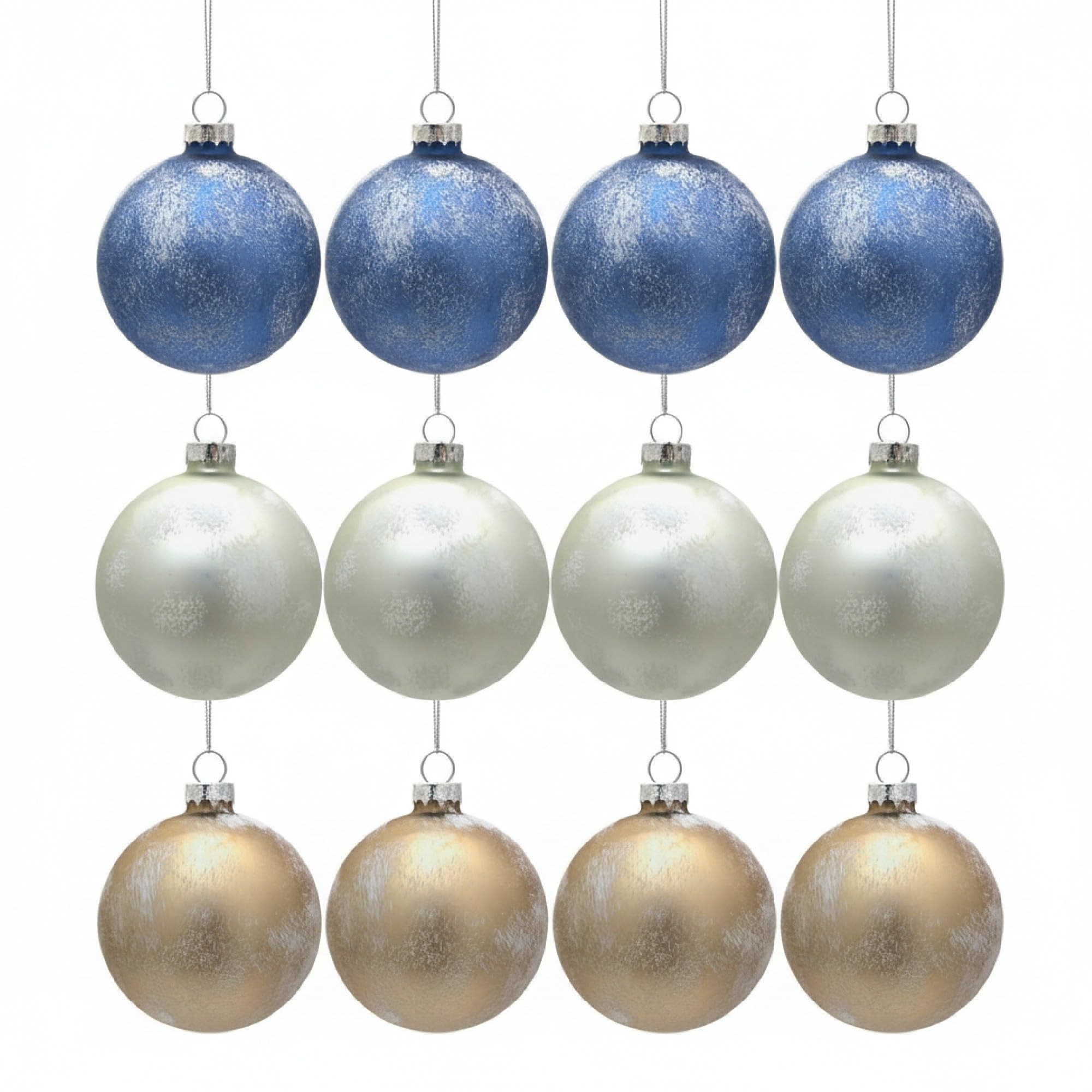 Shatchi Frosted 12Pcs/80Mm Glass Baubles Christmas Tree Balls Spheres Hanging Ornaments Set Assorted Designs Xmas Tree Decorations