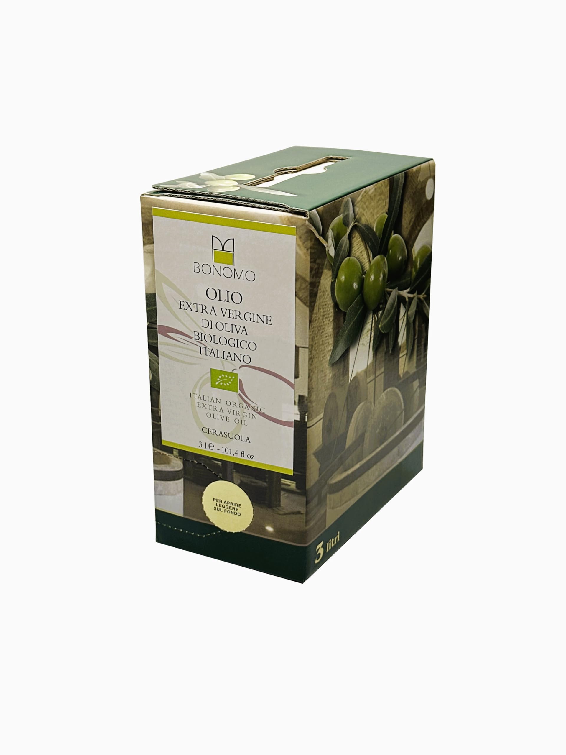 Bonomo Olio Extravergine di Oliva Biologico Italiano Cerasuola Estratto a freddo Raccolta 2025/2026-100% Italiano - Bag in box 3 litri