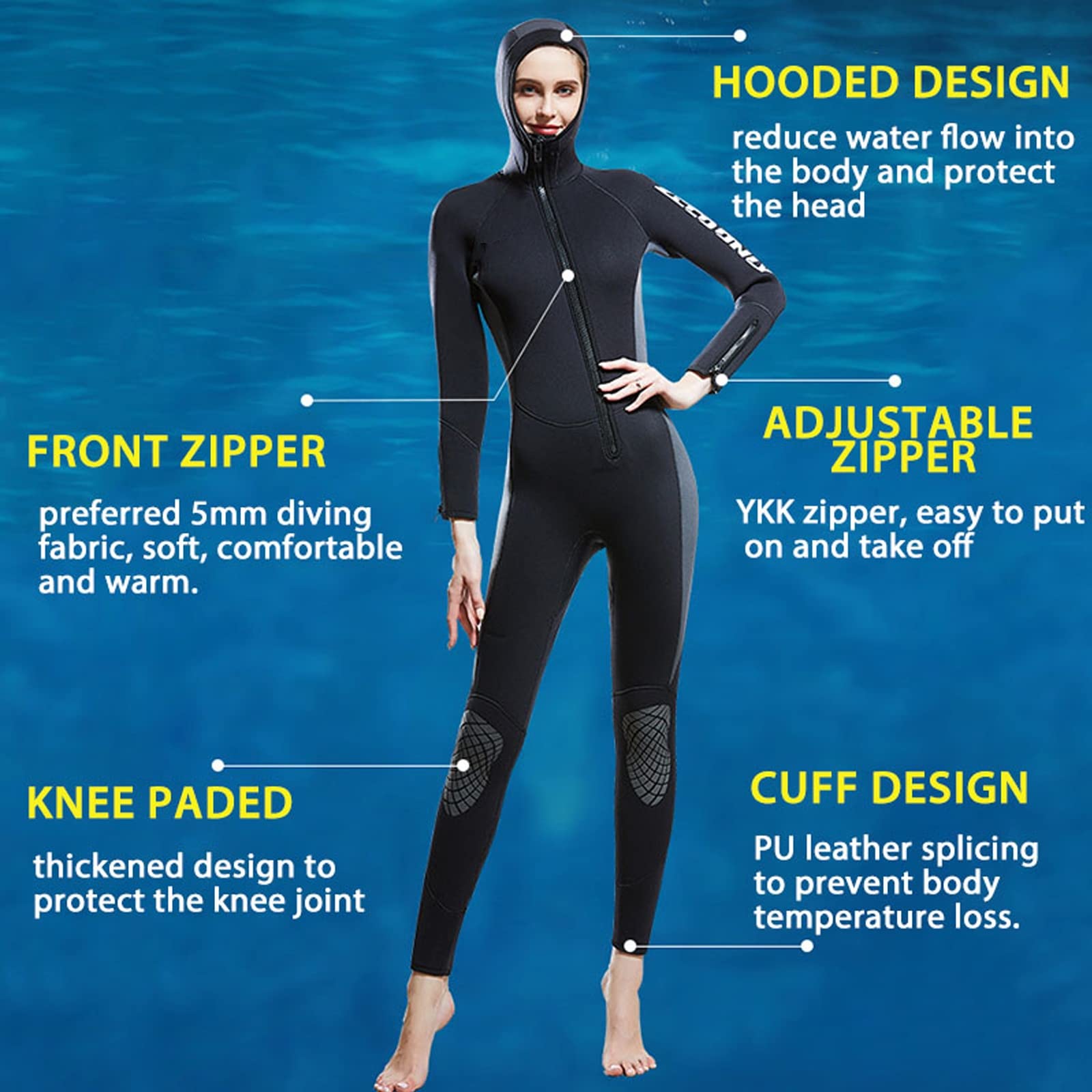 Muta Da Donna Muta Da Sub in Neoprene Da 5 Mm Muta Con Cappuccio Per Tutto Il Corpo Inverno Mantieni Caldo Muta Da Sub Con Cerniera Anteriore Più Spessa