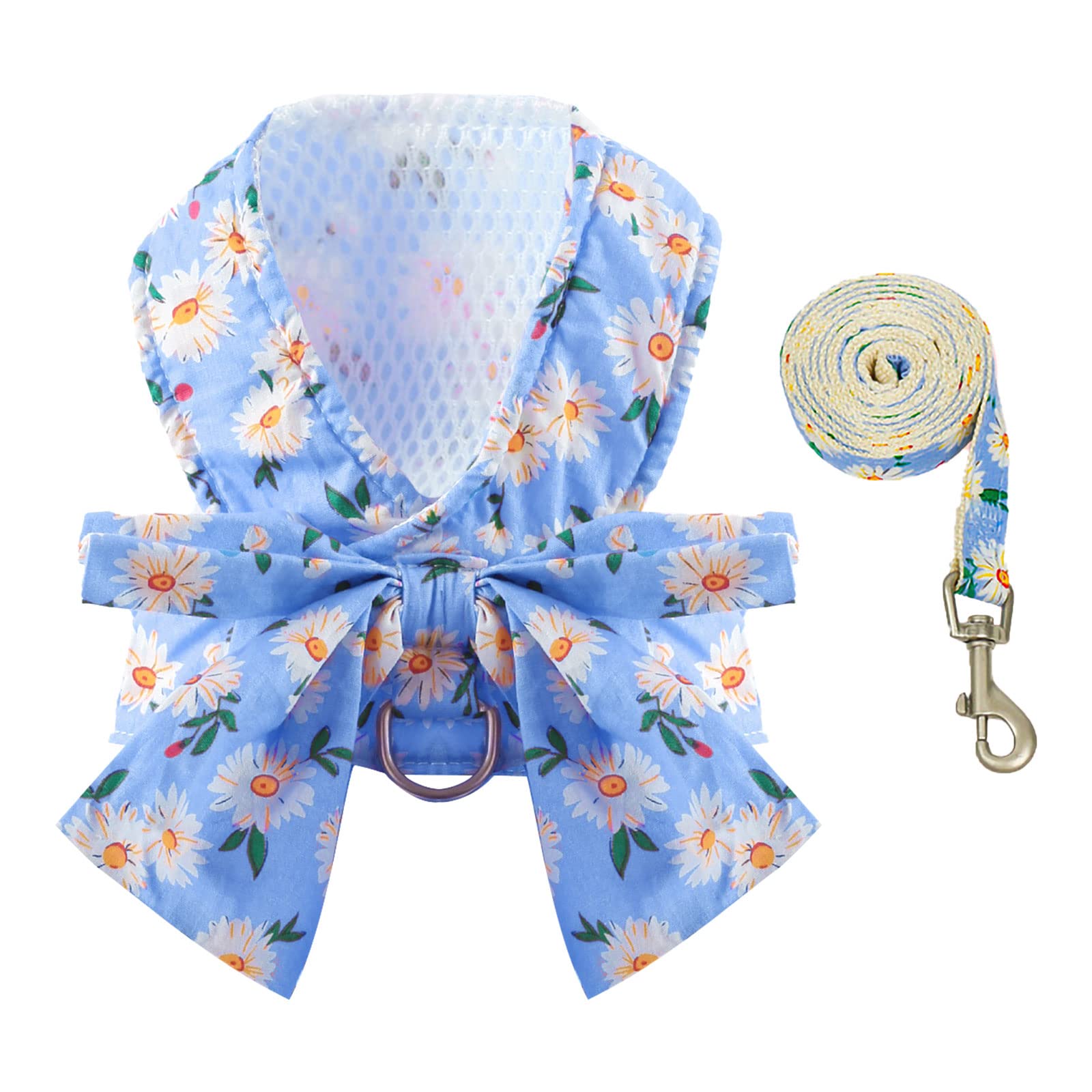 BAEJMJK Dog Harness and Leash Set with Bow Knot No Pull Pet Daisy Floral Harness with D-Ring Soft Mesh Dog Harness Vest Set Escape Proof Princess