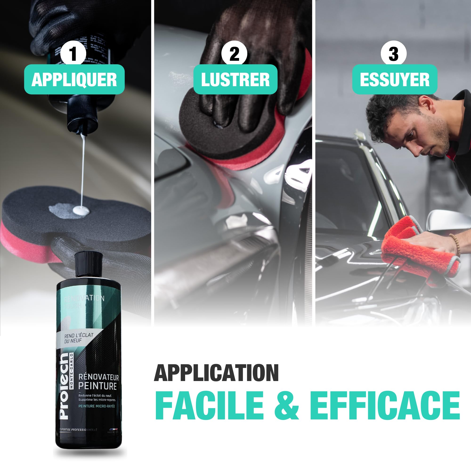 ProTechMC | Rénovateur de Peinture pour Voiture | Efface Rayure Voiture | Ravive la Peinture | Anti Rayure Voiture Compatible avec Toutes Peintures (Hors Mates) | sans Rinçage | Made in France | 500ML