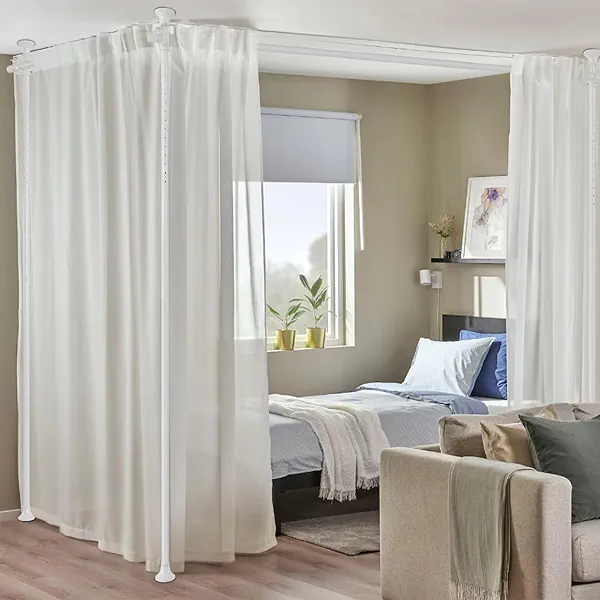 Room Divider, No Drilling Curtain Rods Wall Divider for Room Separation, 120” Tall 114” Wide Adjustable Floor to Ceiling Hanging Partition Room Dividers, Long Heavy Duty Room Divider Curtain Rods