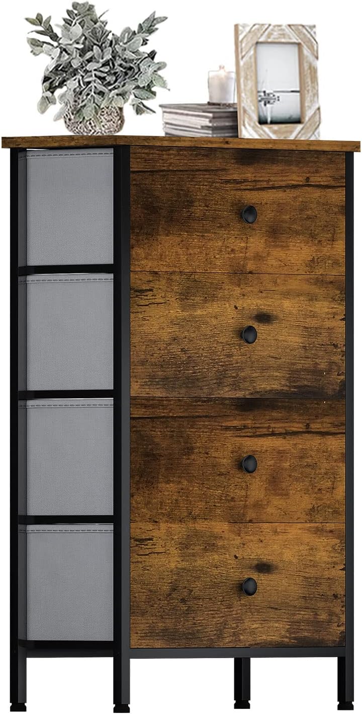 BOLUO Dresser for Bedroom 4 Drawer Dressers & Chests of Drawers Small Fabric Storage Tower for Closet Nursery Baby Kids and Adult Modern Grey