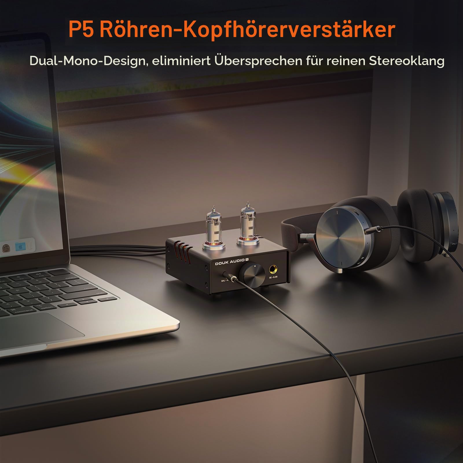 Douk Audio Mini Röhren Kopfhörerverstärker: Desktop Stereo HiFi-Vorverstärker mit 4,4/6,35-mm Buchse, Unterstützt 16-600 Ohm Impedanz (Aluminiumlegierung)