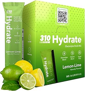 310 Nutrition Sugar Free Electrolytes Powder - Instant Hydration Packets for Daily Fluid Balance - Caffeine-Free Rehydration Drink Mix, Low Calorie & Keto Friendly - Lemon Lime 30 Singles