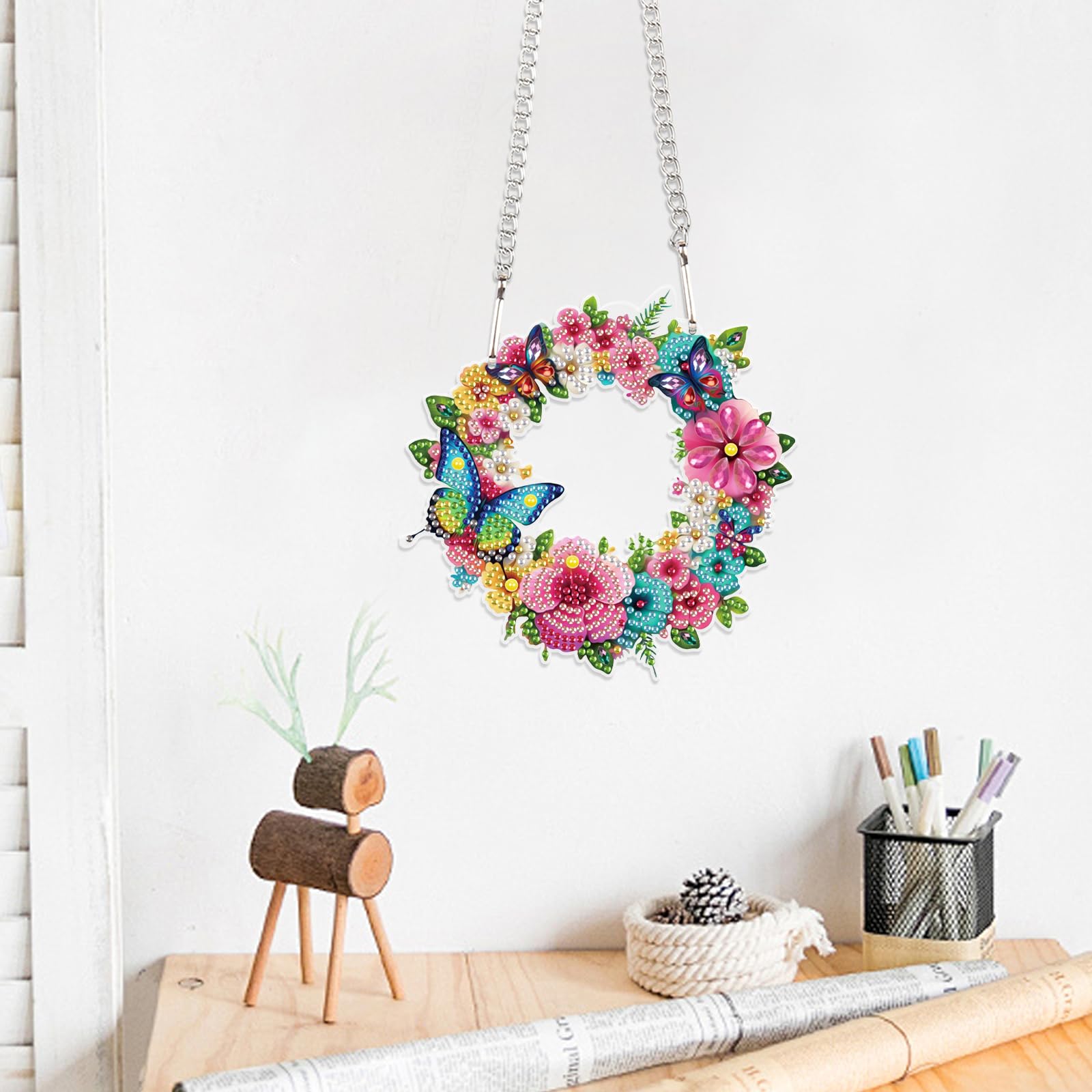 HEIBAGO Papillon Diamond Painting Pendentif Adulte, 5D Fleur Peinture Diamant Ornements Suspendus Avec Chaîne, DIY Animaux Forme Spéciale Cristal Diamant Gem Art Pour Murale Décoration