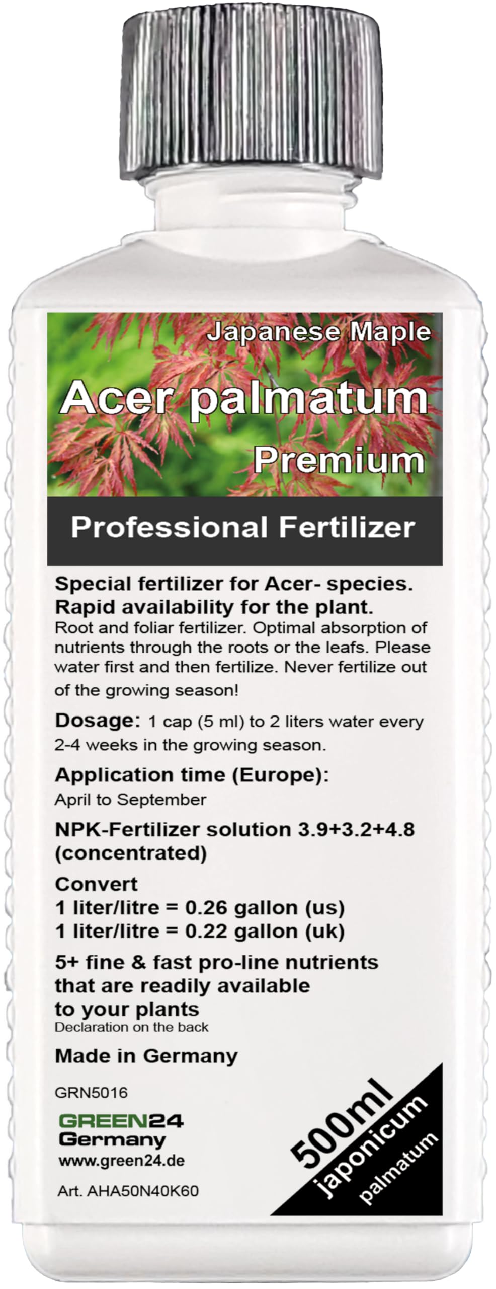 GREEN24 Engrais pour érable, érable du Japon, Acer palmatum « dissectum Garnet » engrais liquide érable palmé engrais complet NPK HIGHTECH 500ml