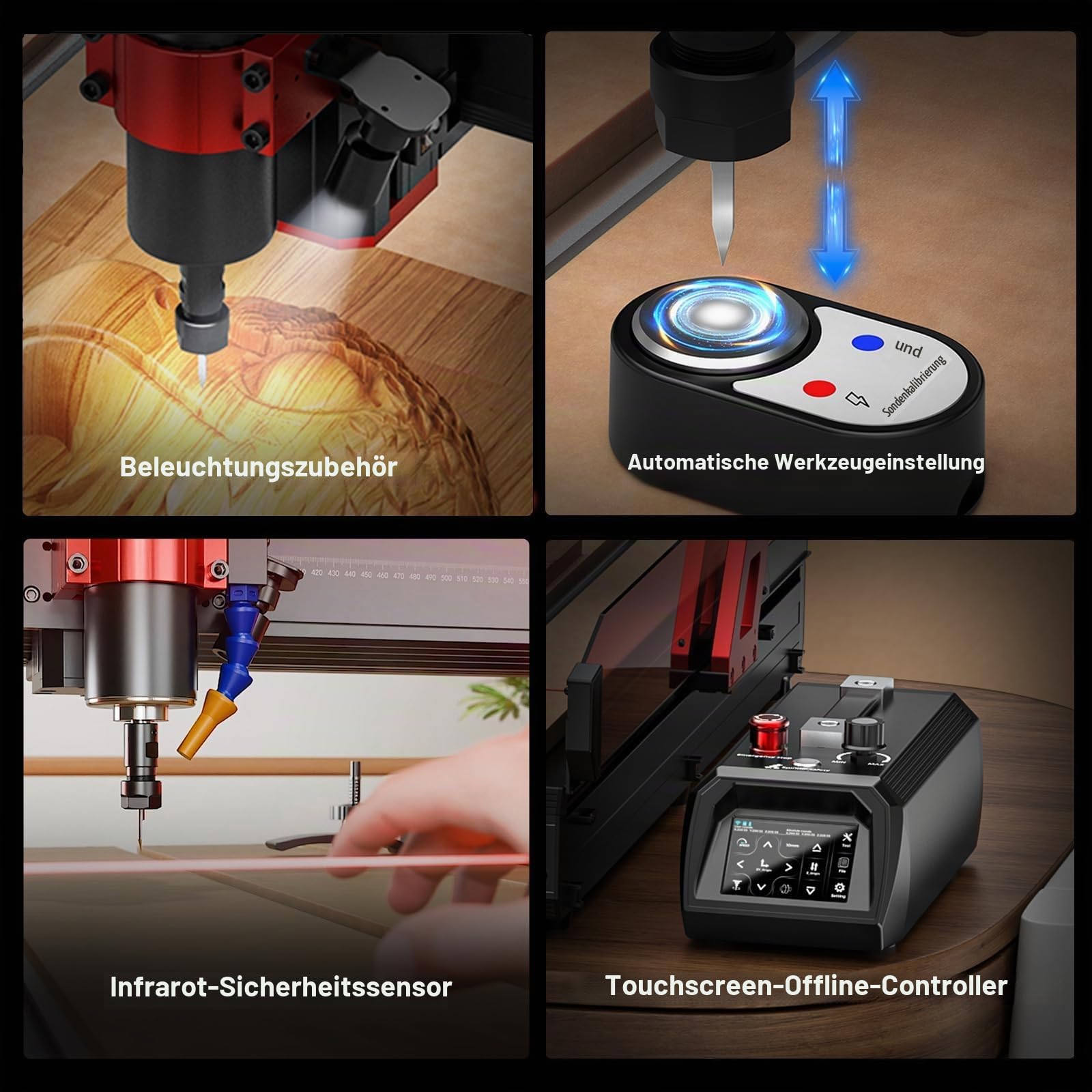 Twotrees TTC6050 500W CNC Fräsmaschine, mit Beleuchtung, Infrarot Sensor und Unterstützung für verschiedene Spindeltypen, 3-Achsen CNC Gravierfräsmaschine für Metall, Holz, Acryl, 600x500x100mm