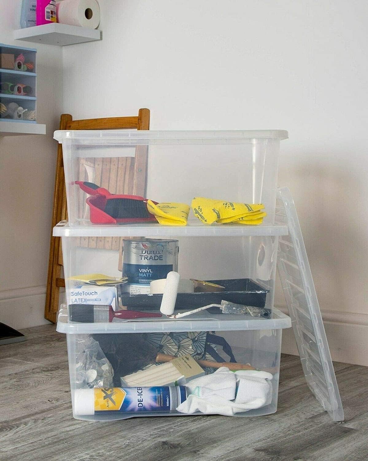 Wham 45-Liter-Speicher klare Kunststoff-Aufbewahrungsboxen mit Deckeln f�r Zuhause und B�ro, stapelbar und nestbar, Set aus 5 gro�en Aufbewahrungsboxen mit Deckeln, 60 x 40 x 25 cm