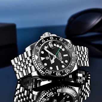 Pagani Design Men's Automatic Mechanical Watch GMT Dual Time Zone Wristwatches Stainless Steel Two-Tone Ceramic Bezel 100 m Waterproof PD-1662