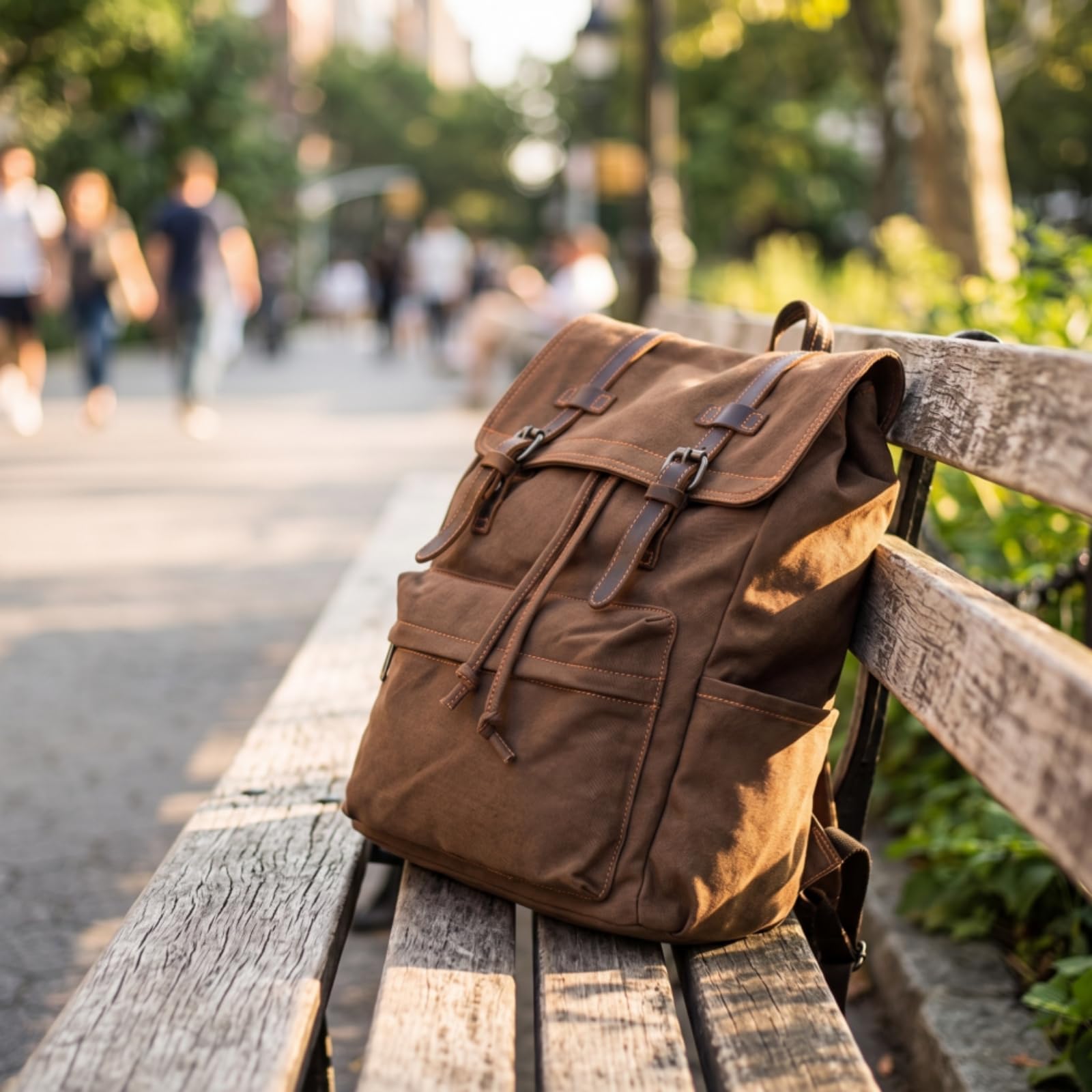 Zaino in Tela Multitasche Zaino con Fibbie Robusto per Studenti, Viaggiatori, Università, Marrone, Marrone Caffè