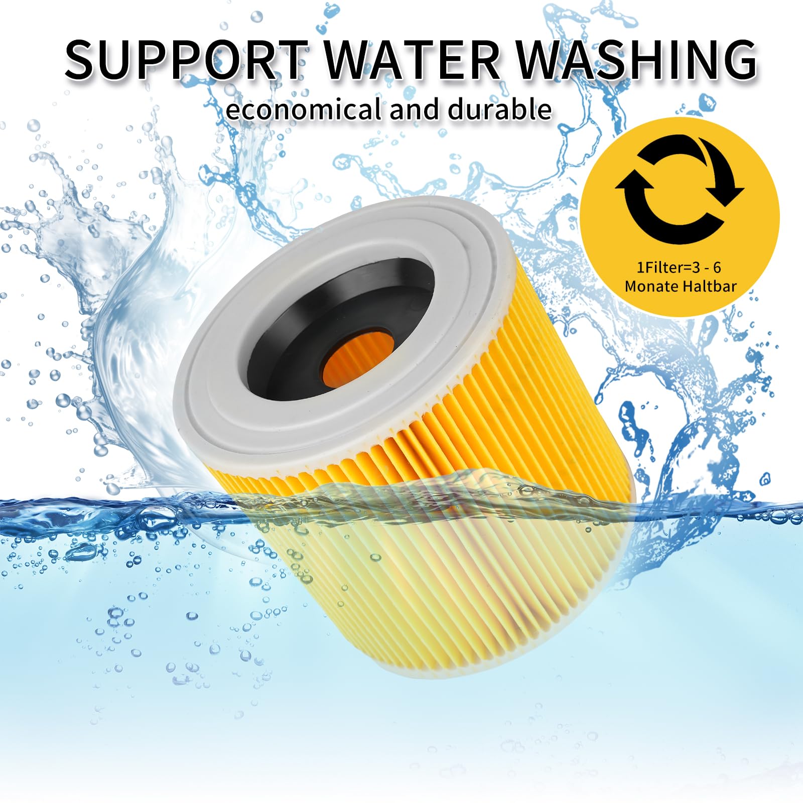 Filtre à Cartouche, 4x Filtre Aspirateur Pour Karcher, Aspirateur Pour Kärcher WD3 Premium, WD2, Filtre WD3, MV3, MV2 SE4001 SE4002,Filtre De Rechange Pour Aspirateur Pour Kärcher 6.414-552.0/64145520