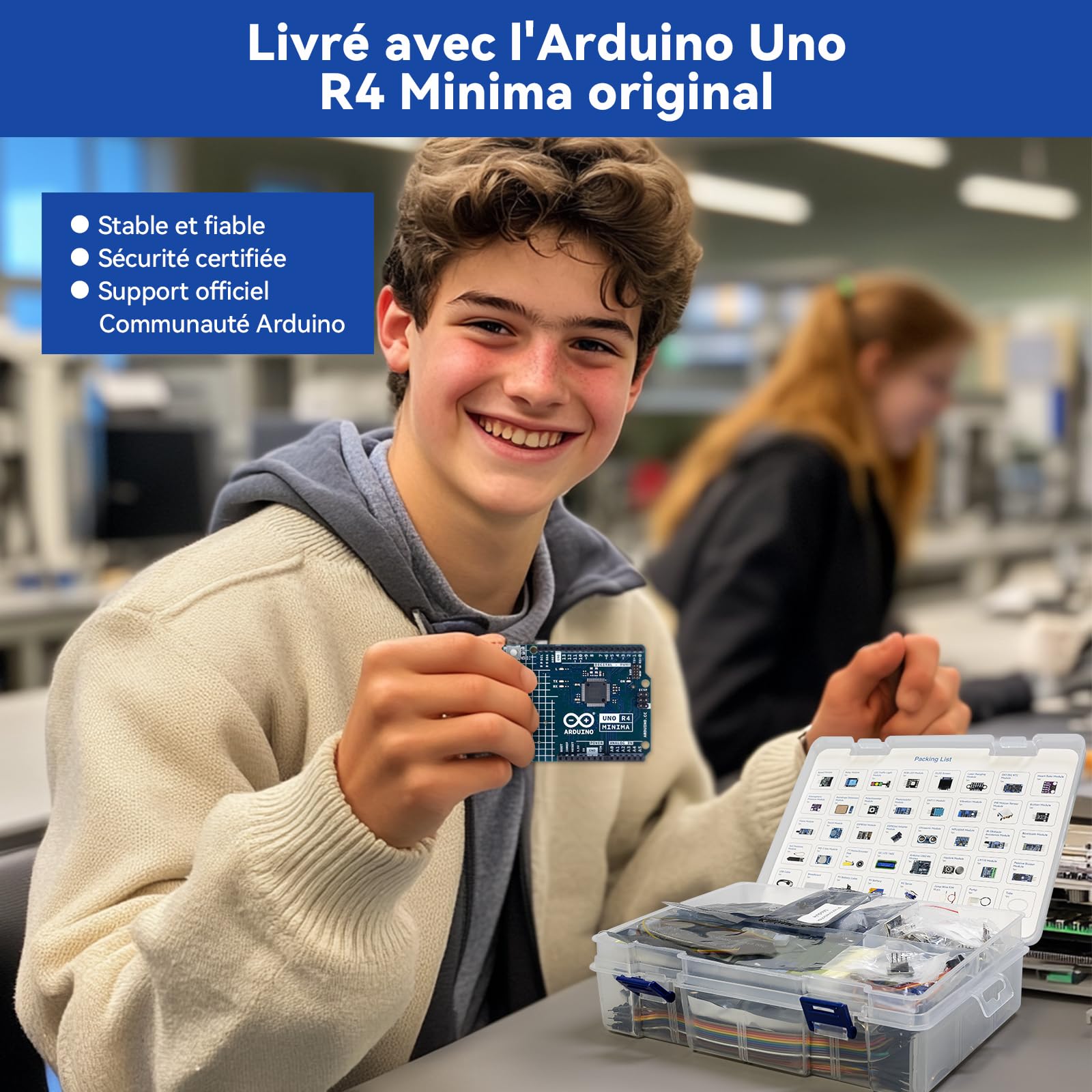 SUNFOUNDER Kit de capteurs avec Arduino Uno R4 Minima, Smart IoT et projets de capteur de base avec tutoriels en ligne, convient aux débutants à partir de 8 ans (Arduino Uno R4 Minima original inclus)