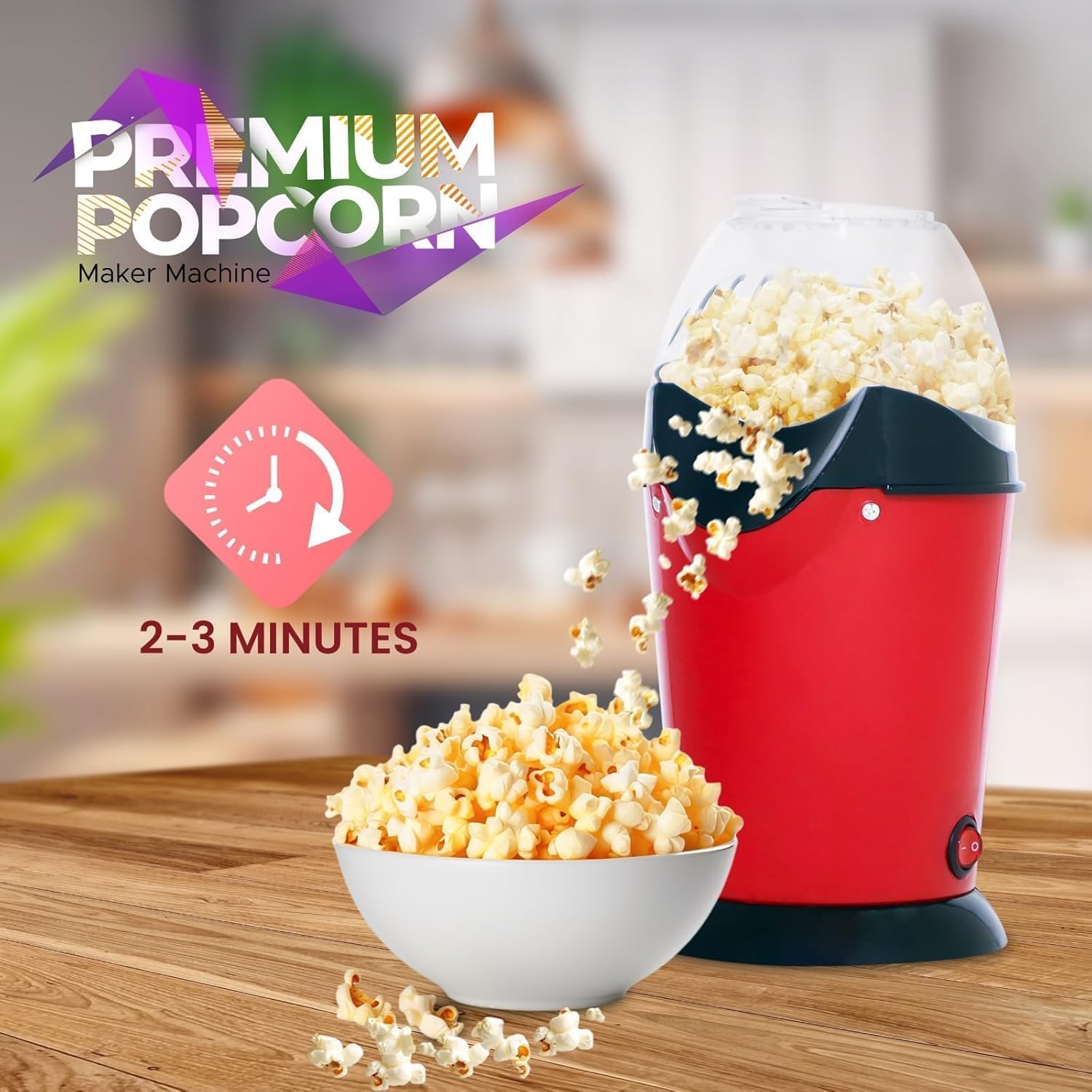 Avantara Creation Popcorn Maker 1200w Electric Hot Air Popper Machine Oil Free Healthy Snack Kids Adults Fast Home Movie Nights Parties Easy One Touch Operation Automatic Home (Pack of 1 Pcs)