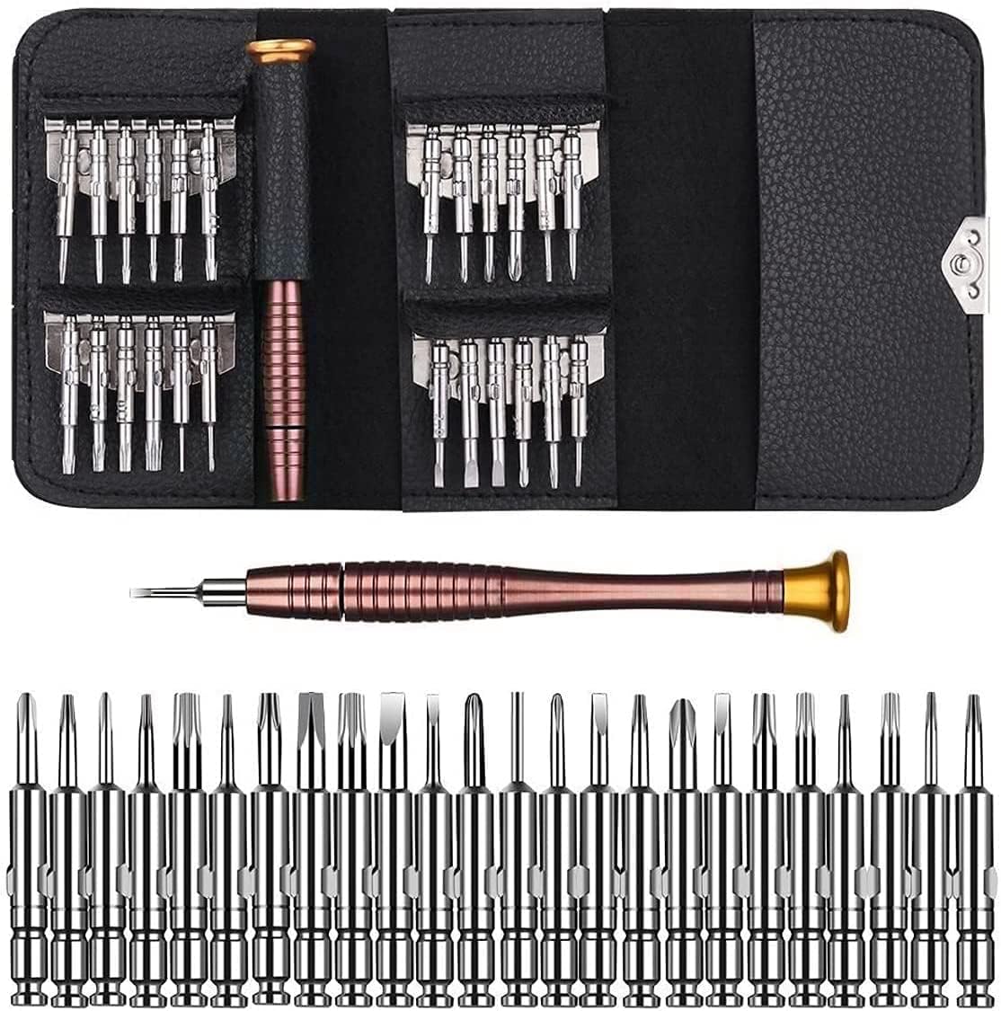 T Tersely25 in 1 Precision Screwdriver Set, Mini Screwdrivers Repair Tool Kit for Mobile Phone, PC, Laptop, MacBook, Tablet, iPad, Glasses, Watches (Chrome Vanadium Steel)