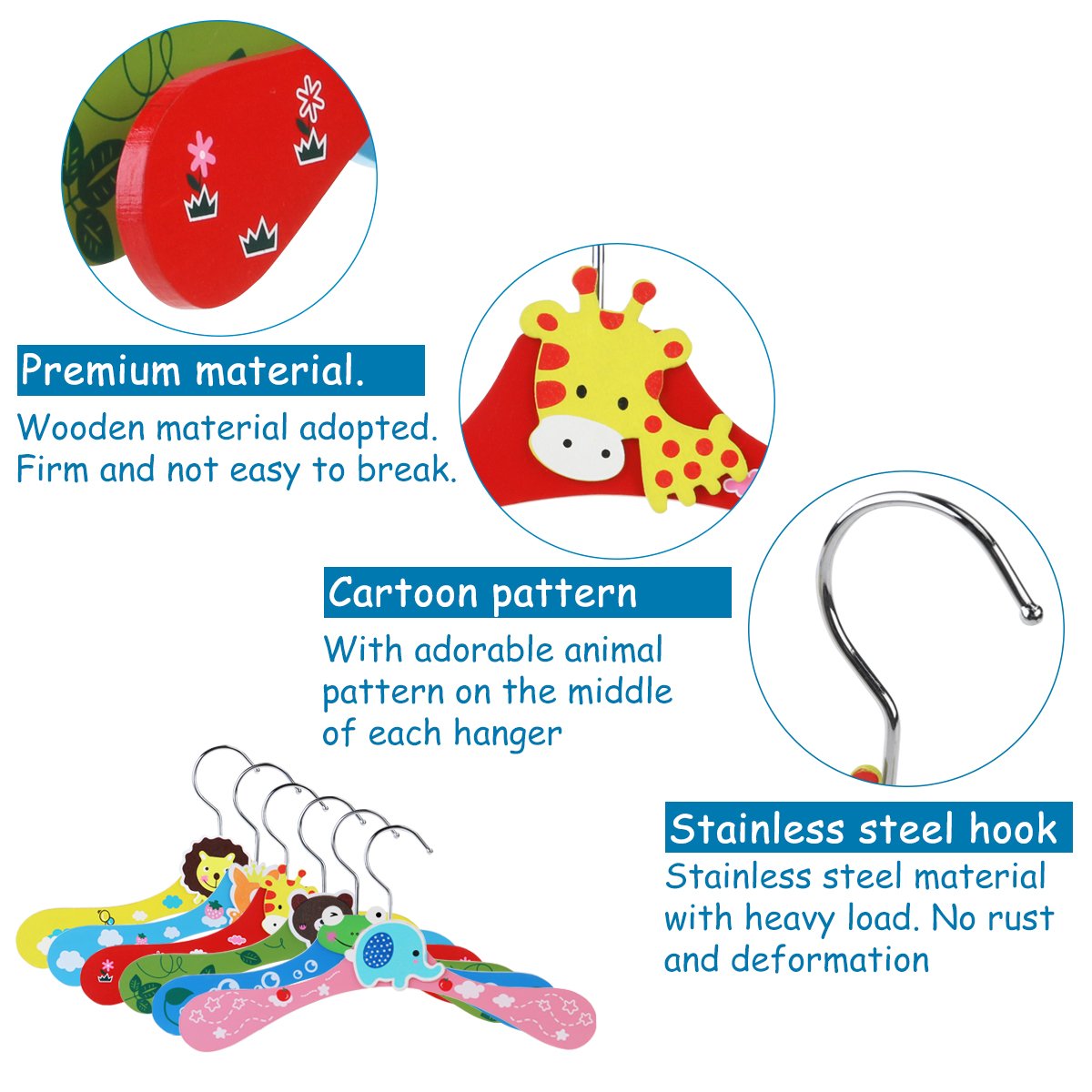 NUOLUX 10pcs Perchas para Bebé Niños animados de Madera Perchas (patrón aleatorio)