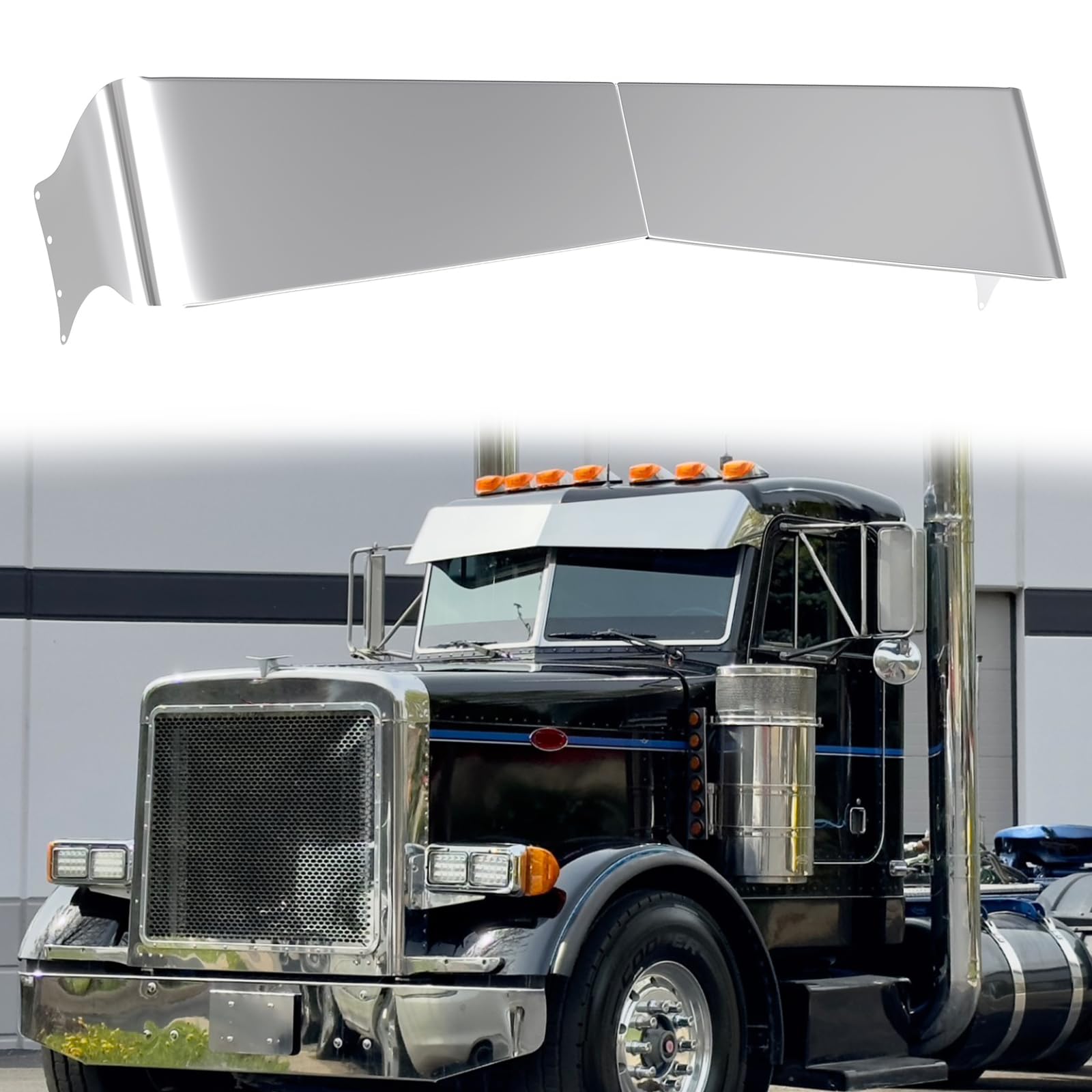 RDDY START 13" x 10'' Drop Sun Visor 304 Stainless Steel Compatible with Peterbilt 377 378 379 335 386 388 389