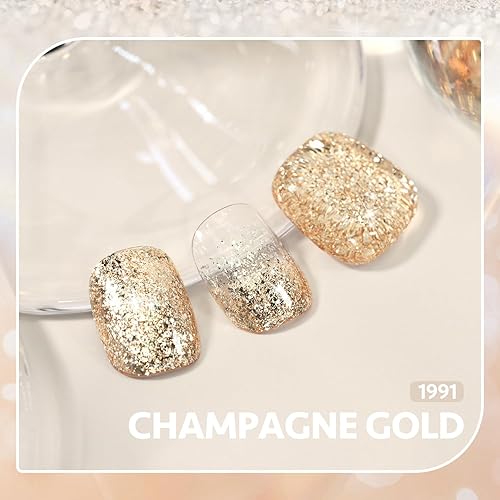 Miniatura 2 de GAOY Esmalte de uñas de gel con purpurina, 0.6 onzas líquidas, esmalte de gel dorado brillante, gel UV con purpurina brillante para arte de uñas,