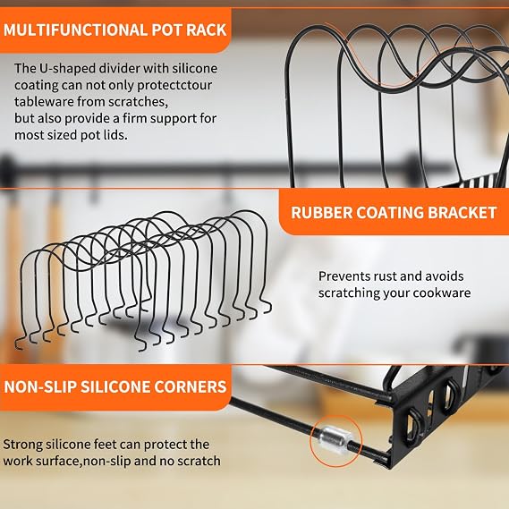 FrutPunch Pots and Pans Organizer,with 10 Adjustable Partitions