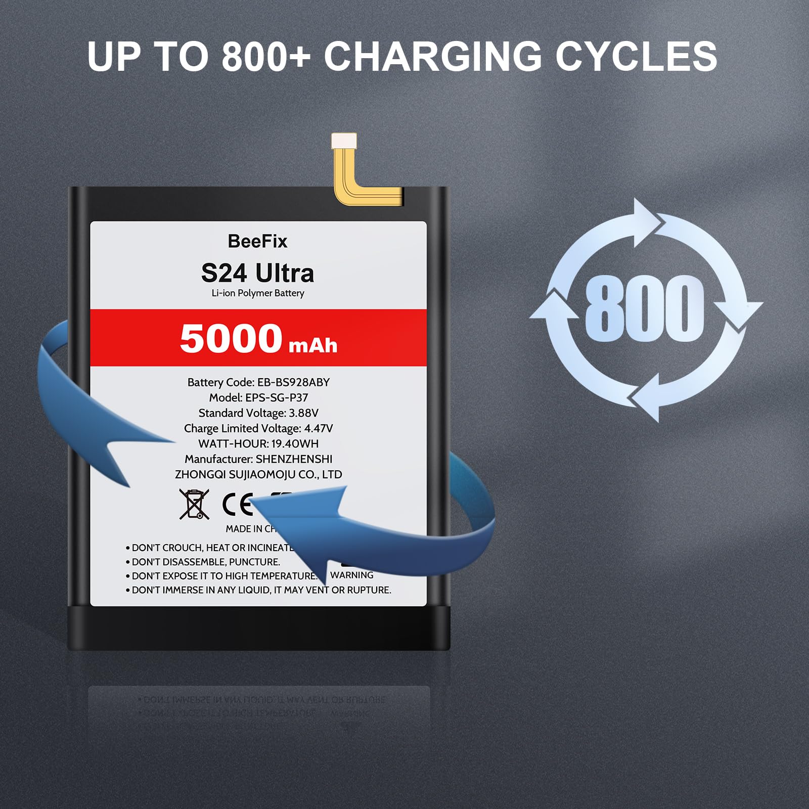 Akku für Samsung Galaxy S24 Ultra SM-S928, 5000mAh Hochkapazitäts-Ersatzakku für Galaxy S24 Ultra (EB-BS928ABY) mit professionellen Reparaturwerkzeugen