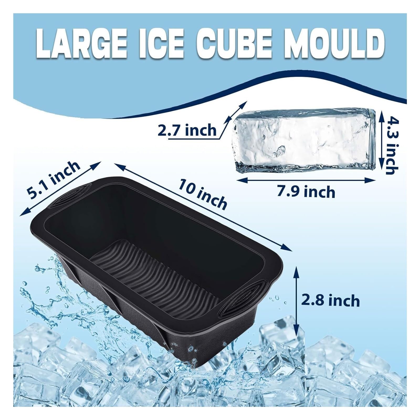 Bandeja extra grande del cubo silicón de la tina molde bloque hielo reutilizable for inmersión fría(Blue)