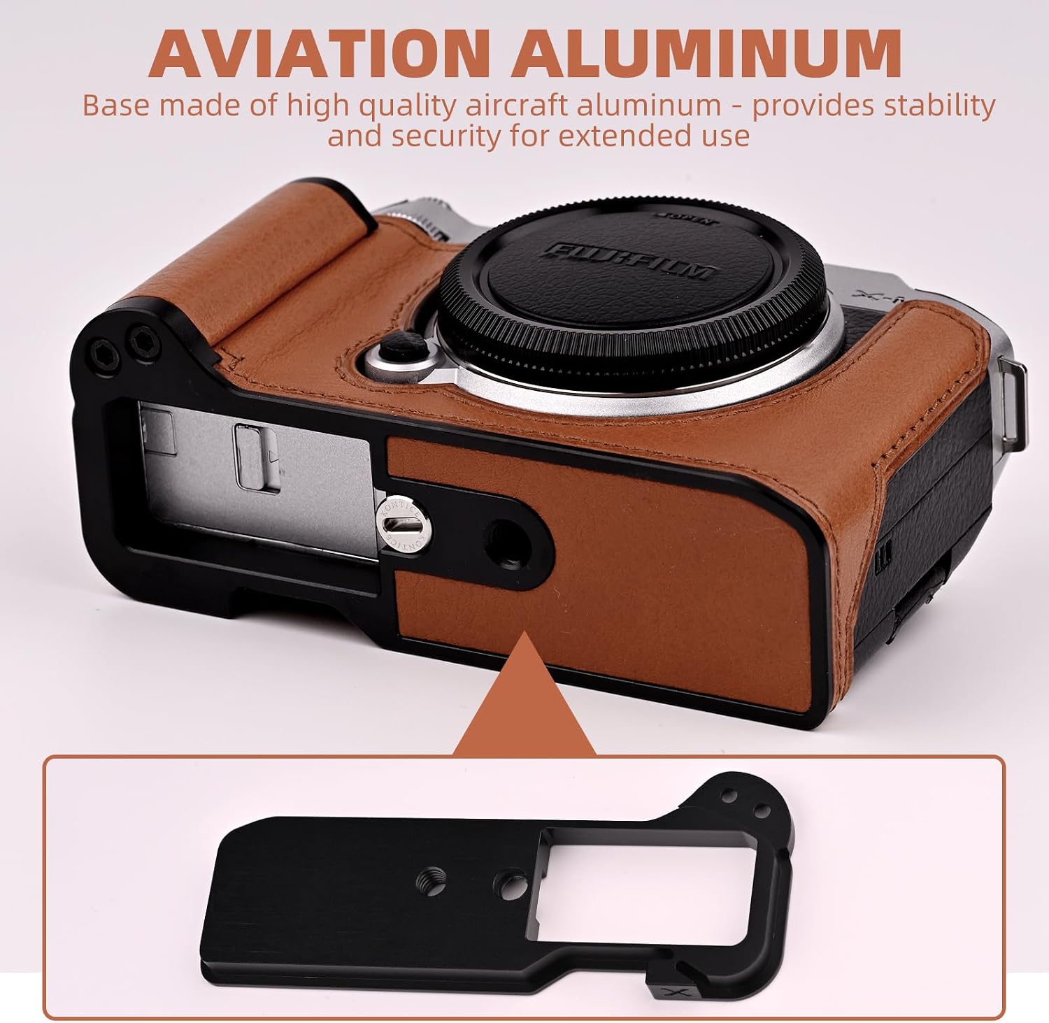Handmade Genuine Leather Camera Half Case for Fujifilm X-M5/Fujifilm X-M5 Camera Case/Fujifilm X-M5 Case - Top Layer Cowhide Body + Metal Base Plate+ Hand Shank Design (Brown M-BOX)