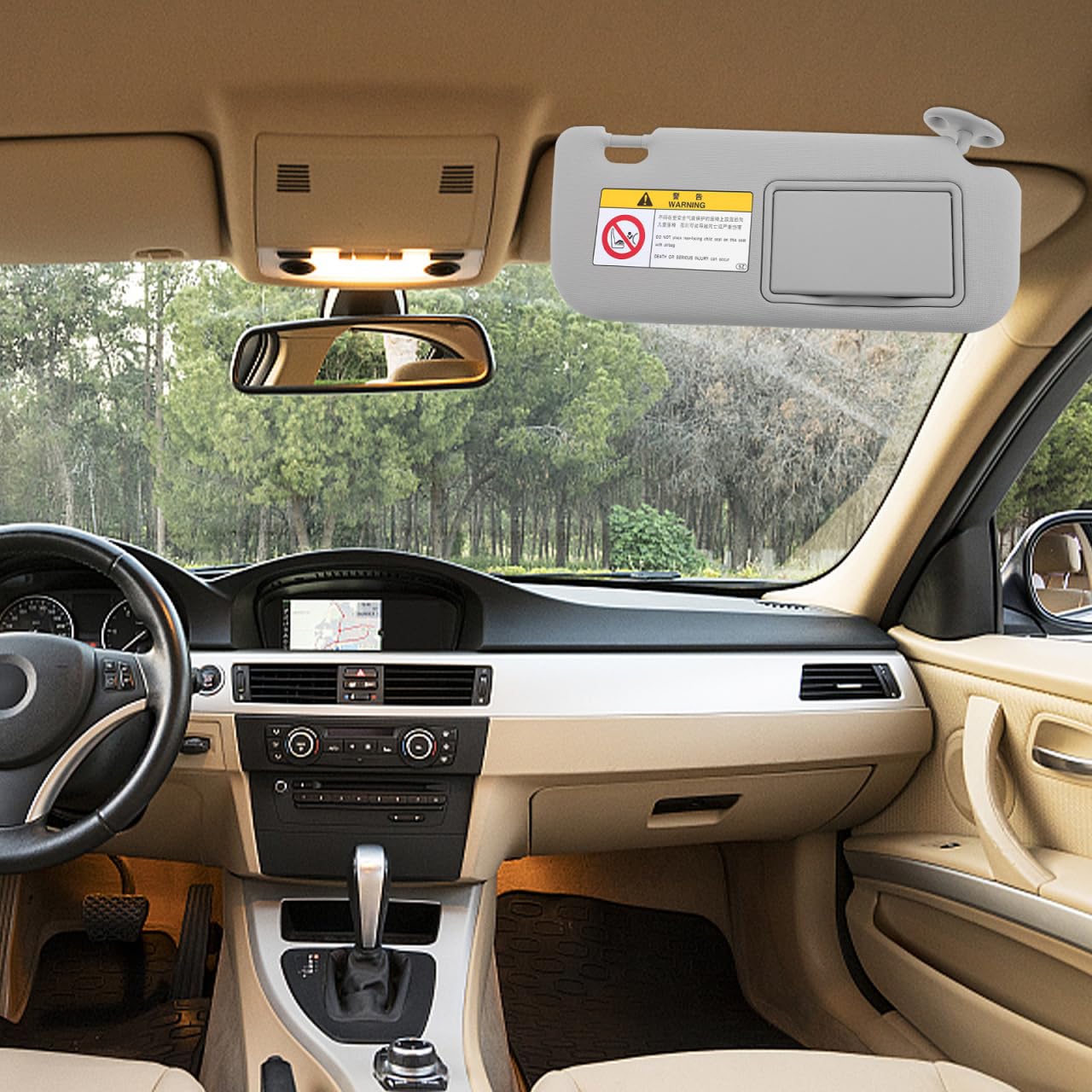Visera Solar para Coche Lado Derecho con Espejo De Maquillaje FáCil InstalacióN En Parabrisas Material PVC Y Abs Gris