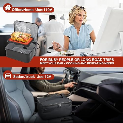 Miniatura 5 de TN TONNY Calentador de alimentos portátil para horno de 12 V110 V, lonchera eléctrica con microondas personal, lonchera térmica portátil para
