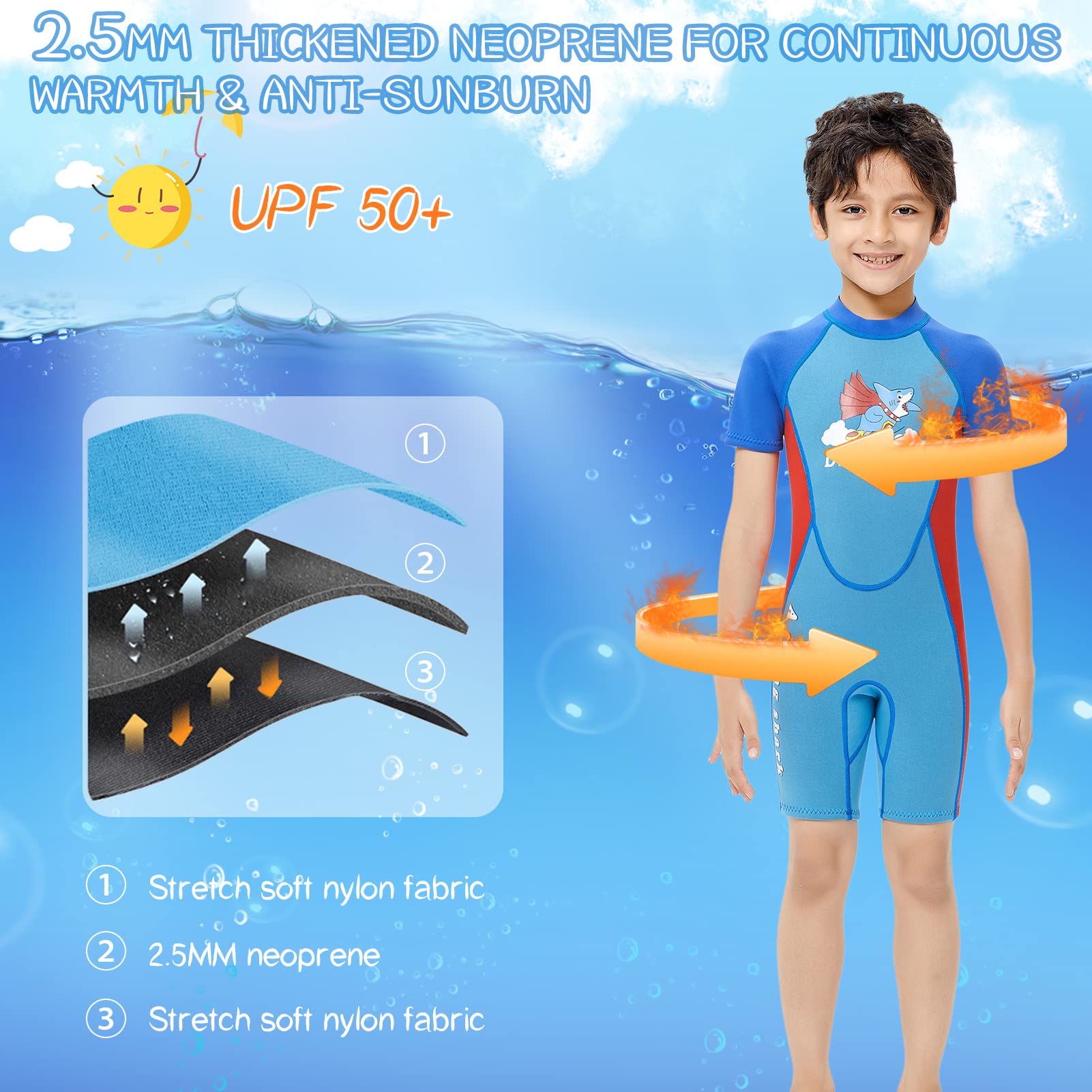 Neopreenpak voor kinderen, 2,5 mm, korte neopreenpak voor meisjes Neopreenpak voor kinderen, 2,5 mm, korte neopreenpak voor meisjes