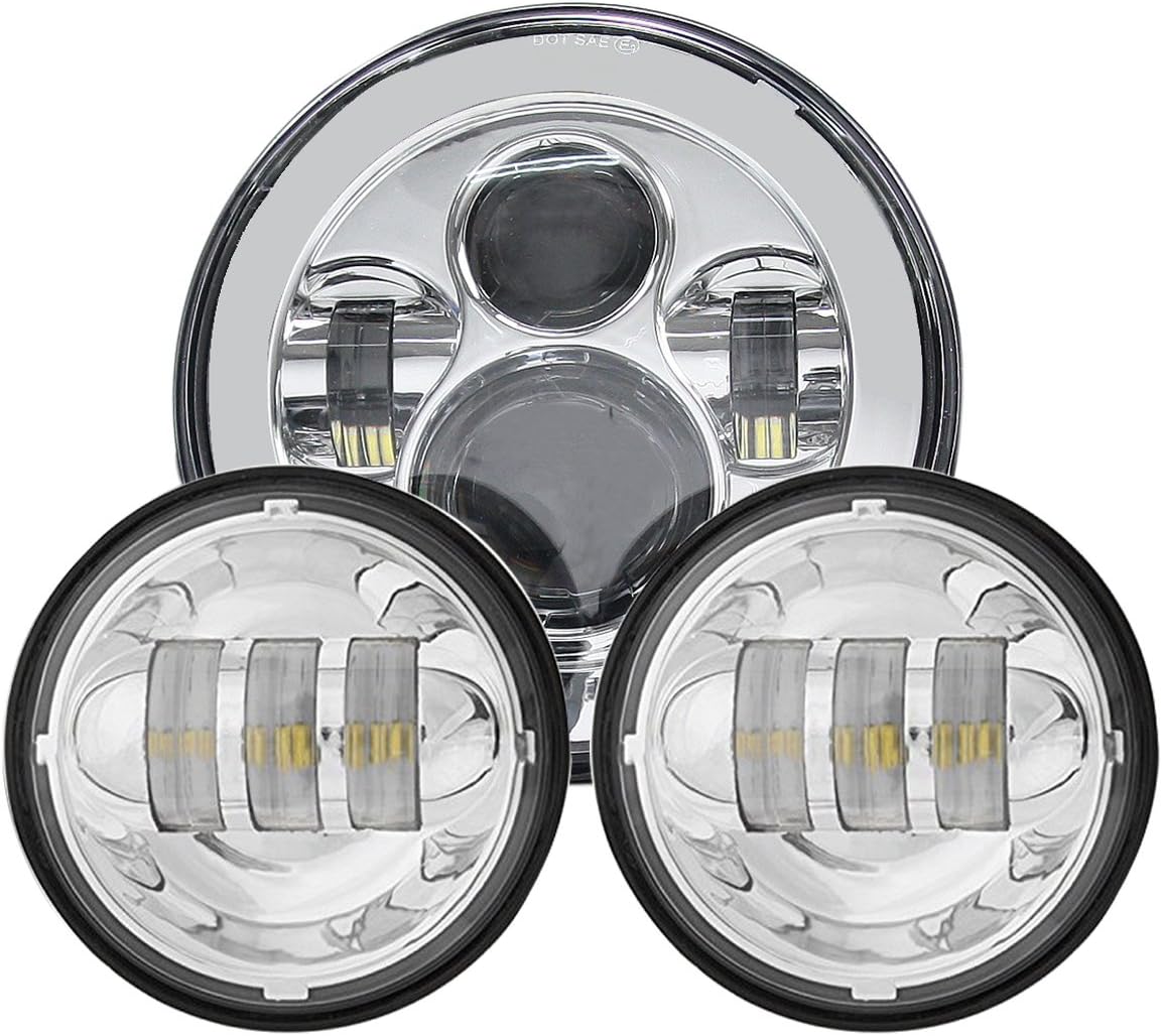 FASBAY Silver 7" Inch Chrome Harley Daymaker LED Headlight+ 2x 4-1/2" Fog Light Passing Lamps for Harley Davidson Motorcycle