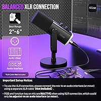 Vista 6 de FIFINE - Micrófono dinámico XLR/USB para podcasts, de transmisión de juegos con luz RGB, botón de silencio, conector para auriculares, soporte